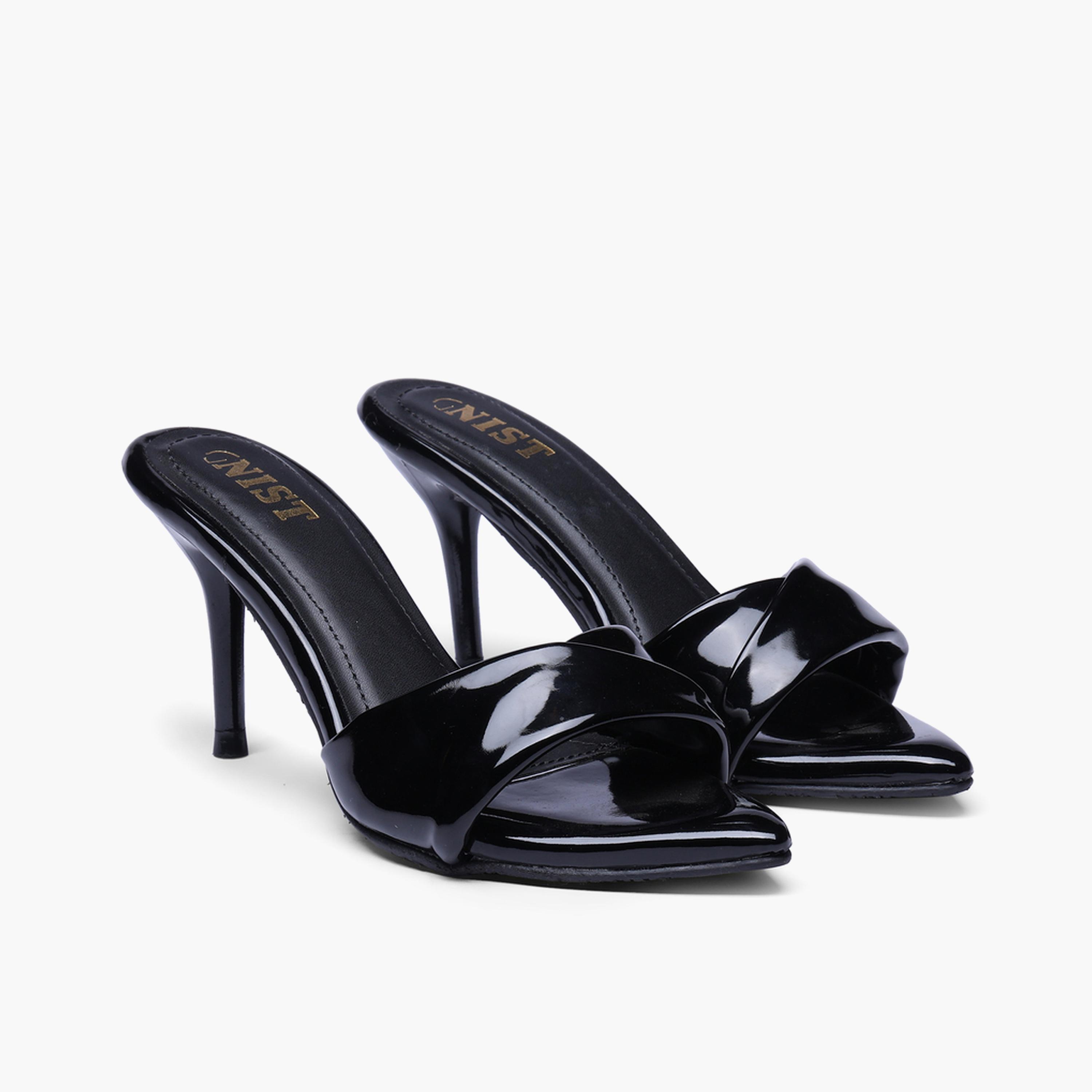 صندل بكعب عالي وتصميم حزام متداخل باللون الأسود-women-shoes-sandals-heeled-image-1
