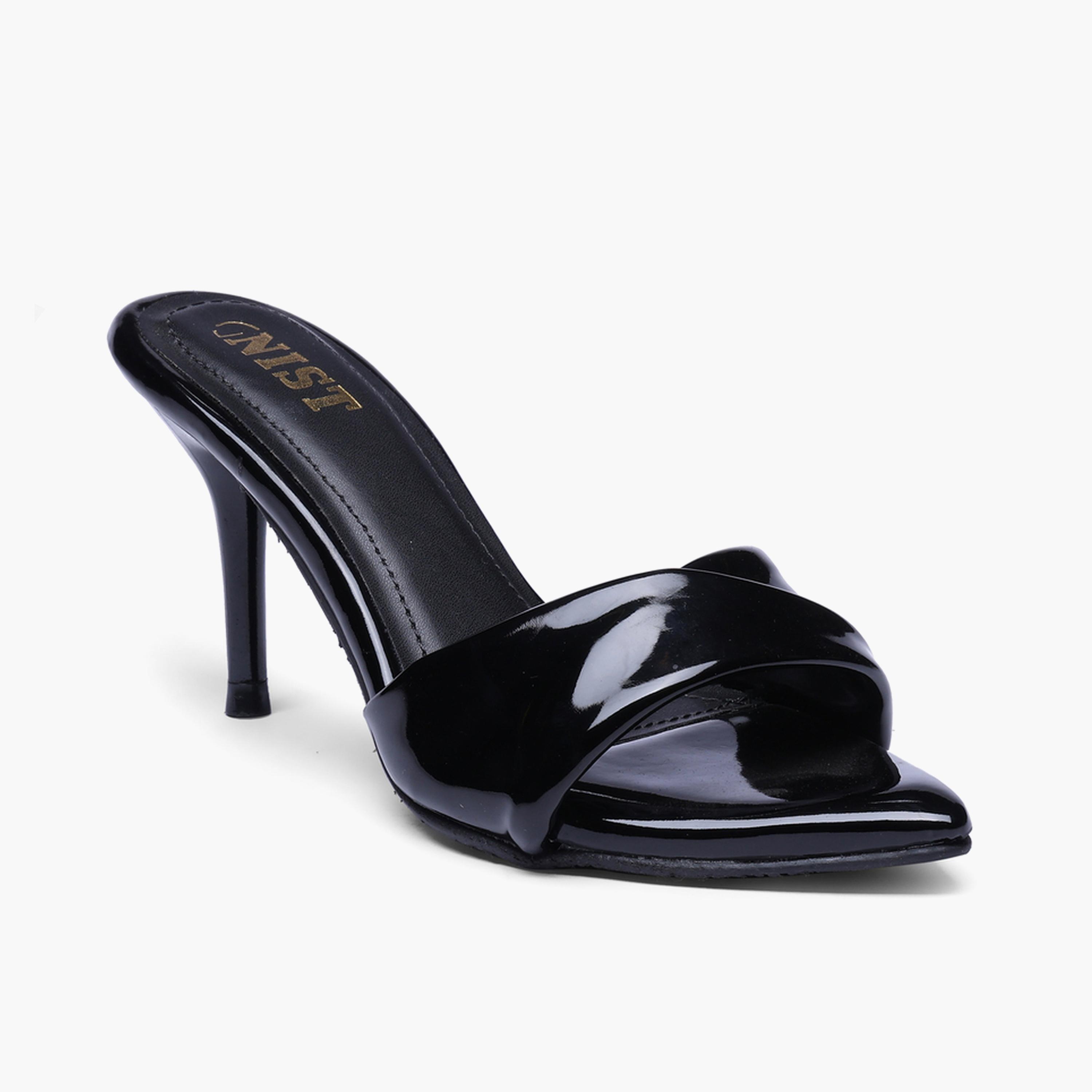 صندل بكعب عالي وتصميم حزام متداخل باللون الأسود-women-shoes-sandals-heeled-image-4