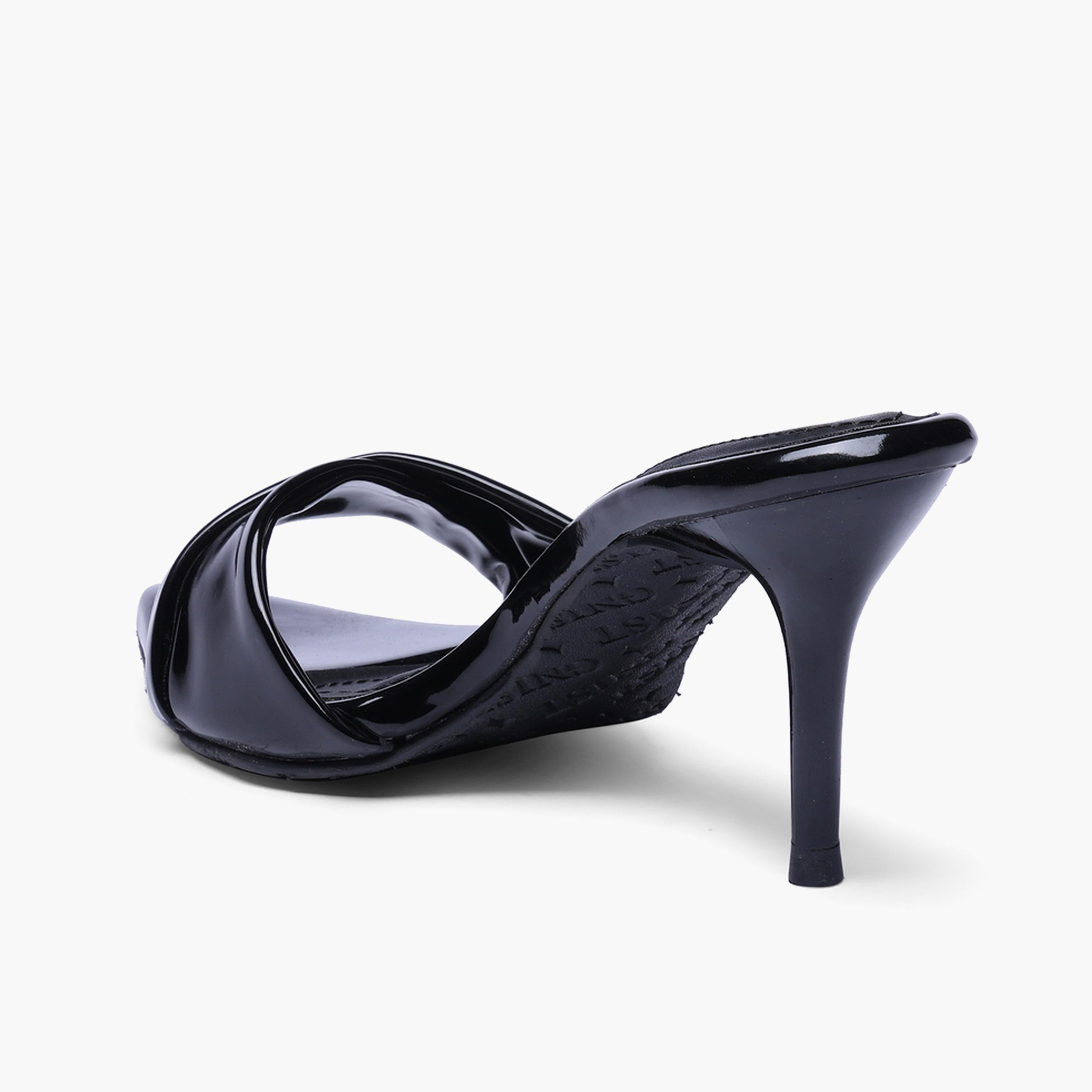 صندل بكعب عالي وتصميم حزام متداخل باللون الأسود-women-shoes-sandals-heeled-image-6