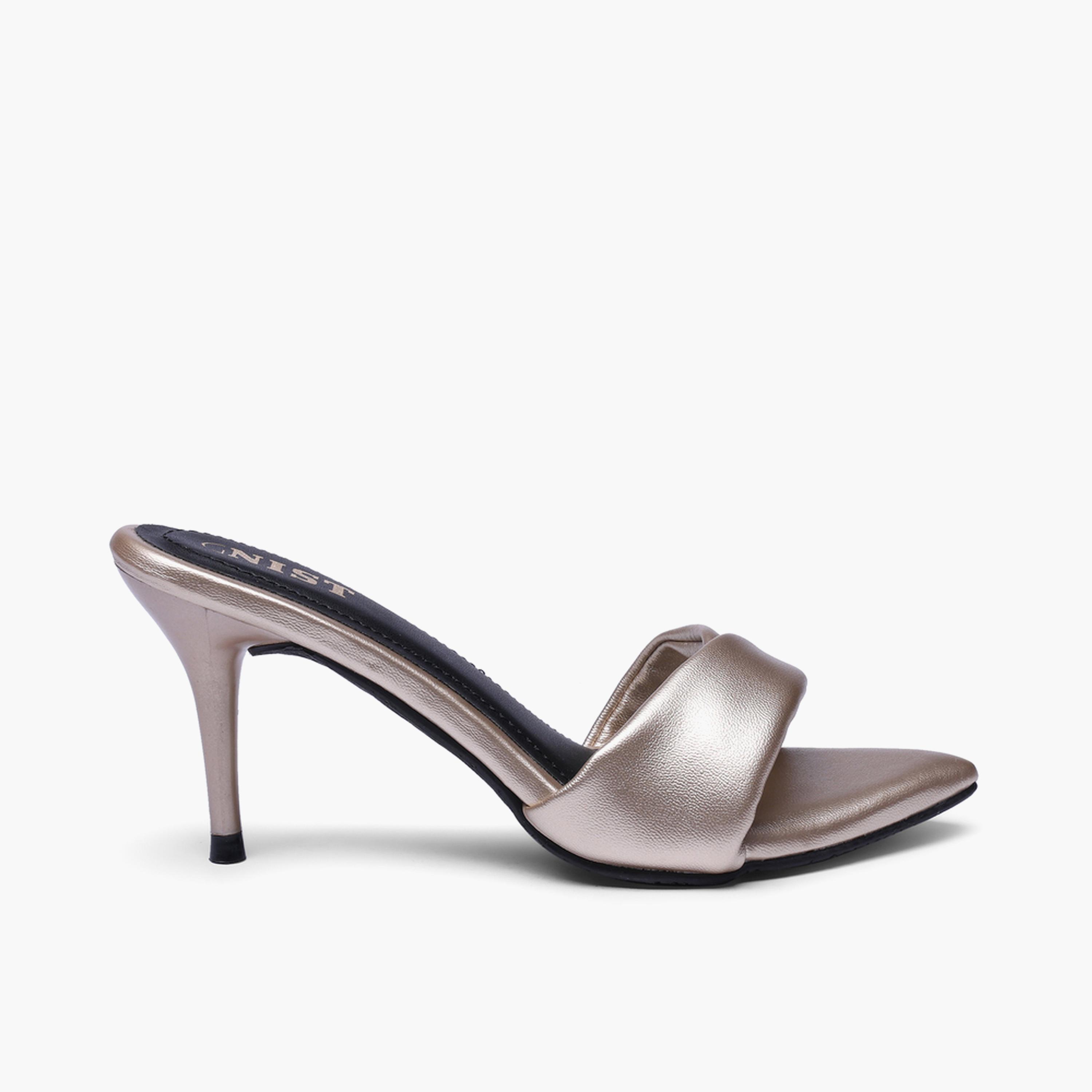GNIST X Styli Gold Twisted Strap Mid-Heel Sandals-women-shoes-sandals-heeled-image-2