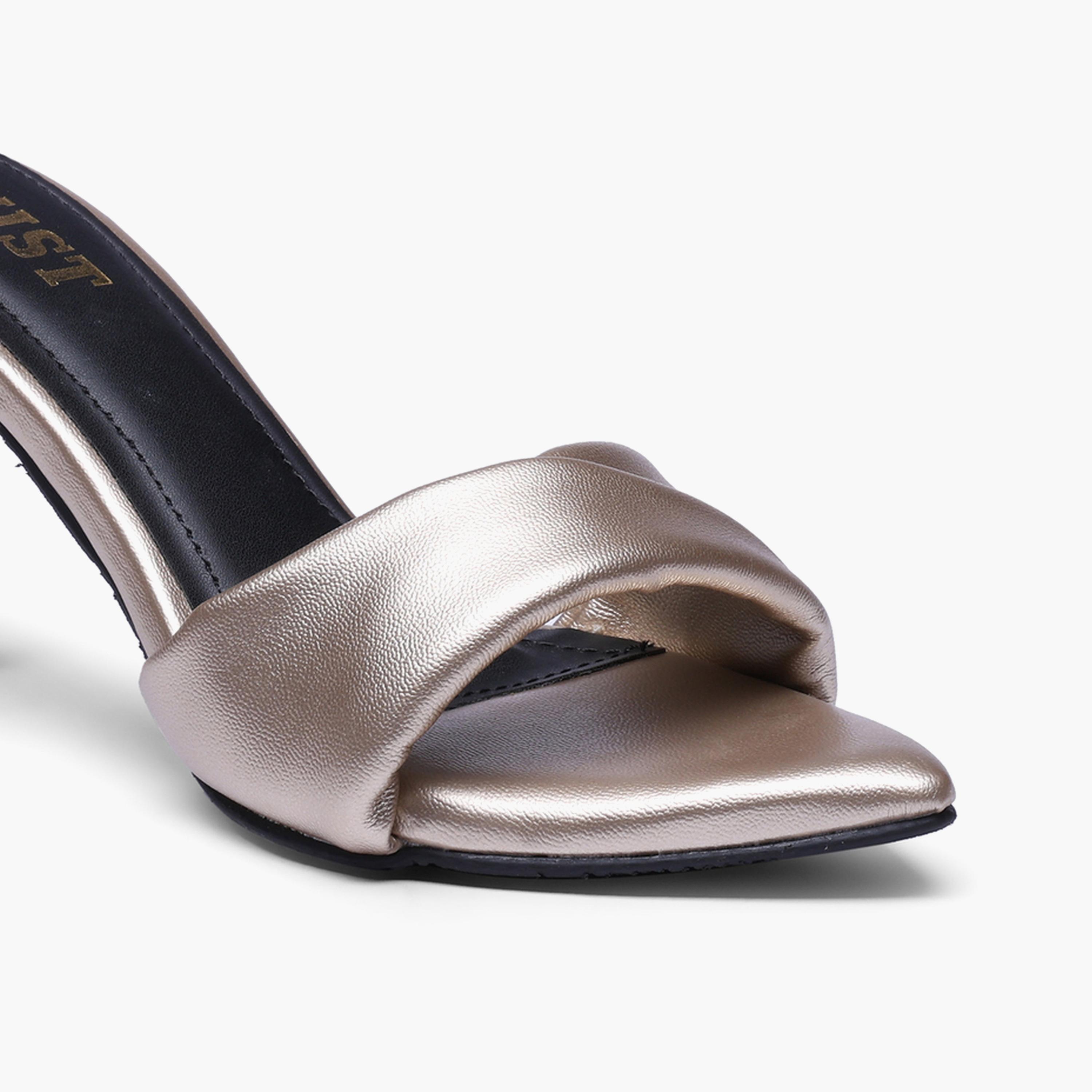 GNIST X Styli Gold Twisted Strap Mid-Heel Sandals-women-shoes-sandals-heeled-image-3