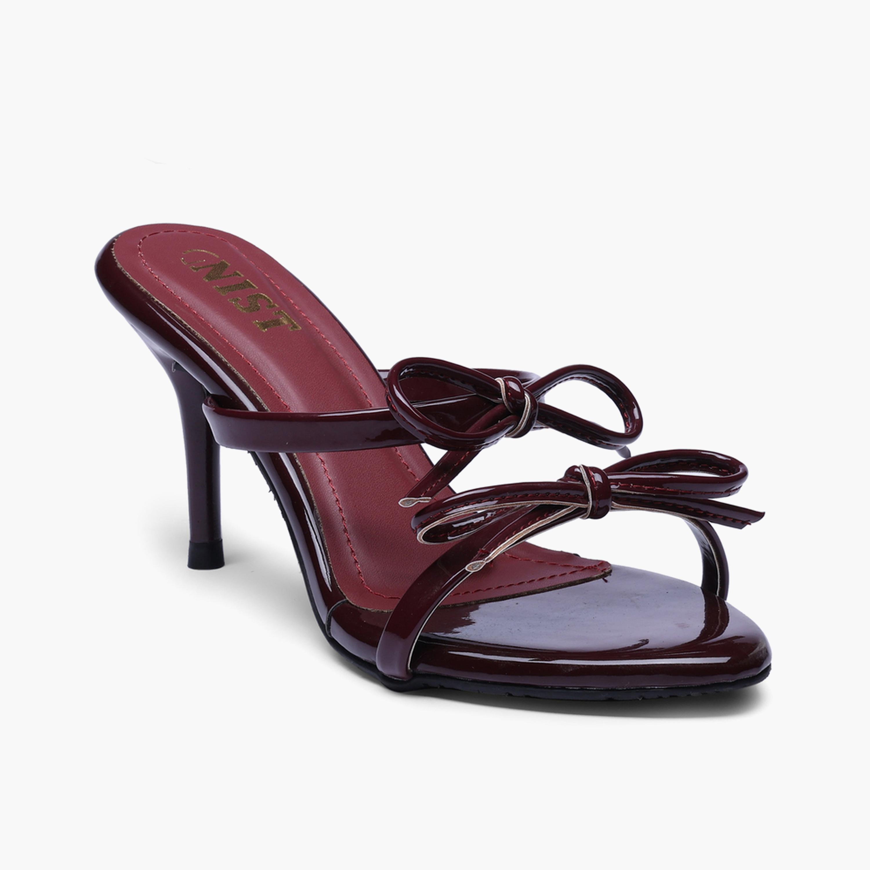 صندل بكعب عالي مع تفاصيل فيونكة باللون البورغندي-women-shoes-sandals-heeled-image-4