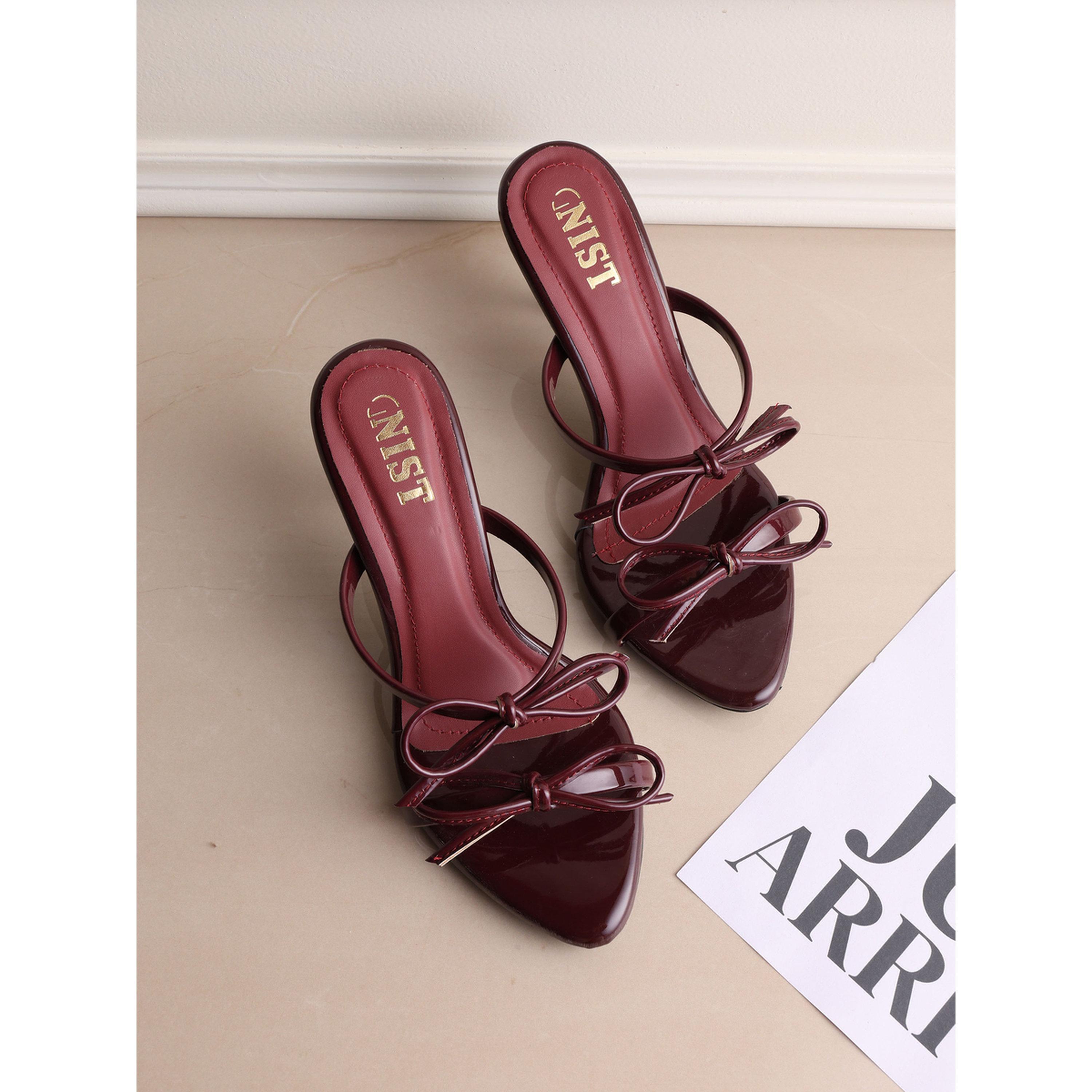 صندل بكعب عالي مع تفاصيل فيونكة باللون البورغندي-women-shoes-sandals-heeled-image-5