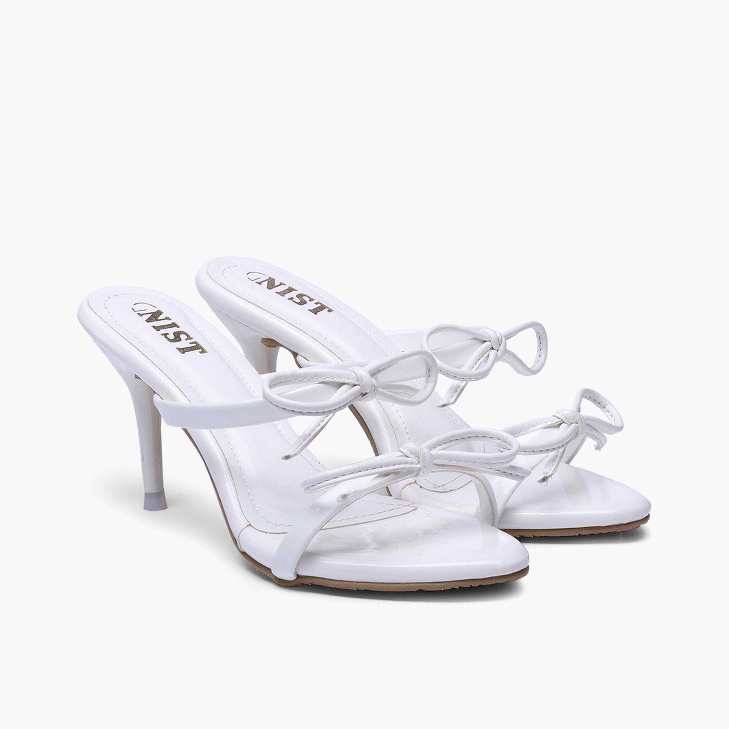 صندل نسائي بكعب متوسط وتفاصيل فيونكة باللون الأبيض-women-shoes-sandals-heeled-image-1
