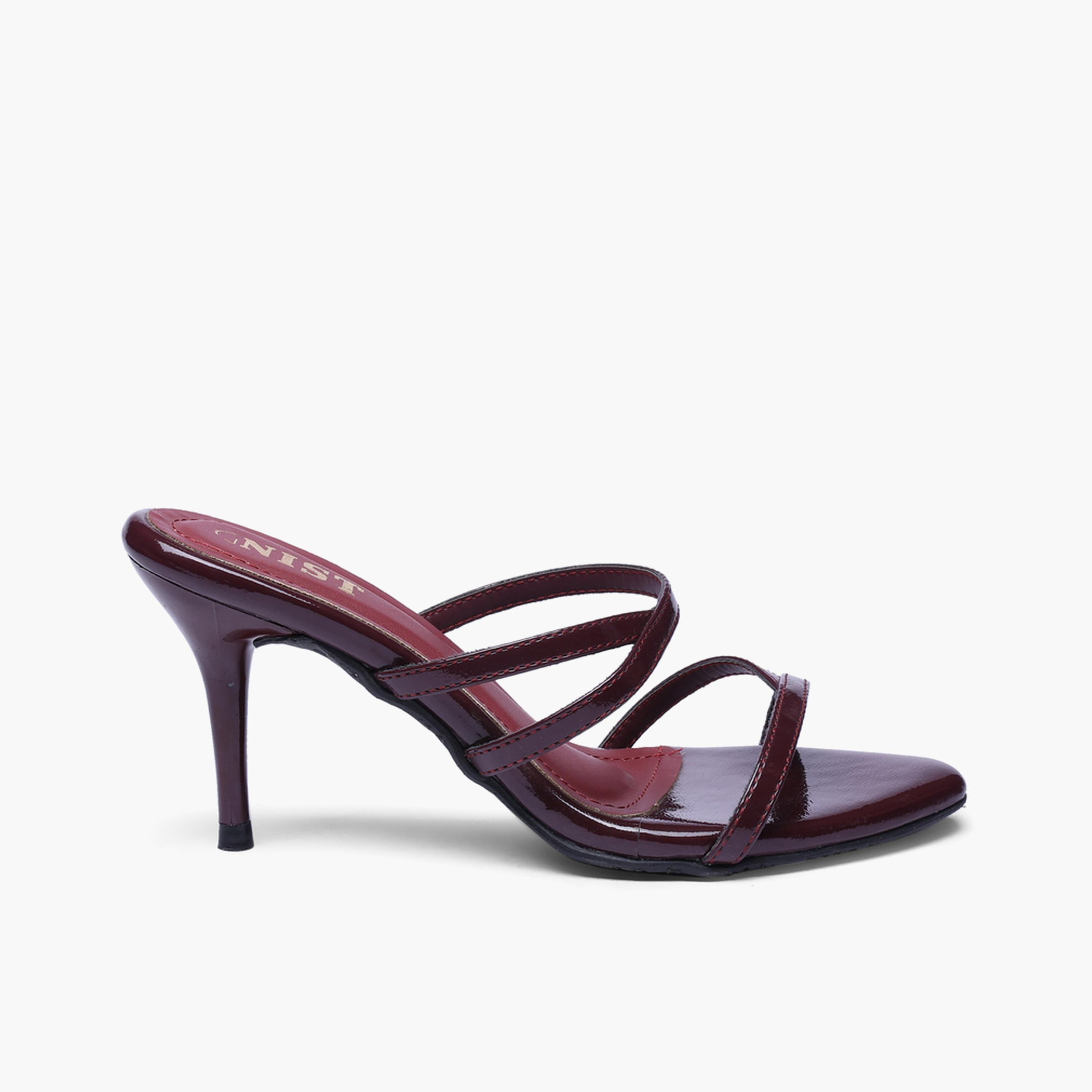 صندل بكعب متوسط وتصميم شرائط باللون البورغندي-women-shoes-sandals-heeled-image-2