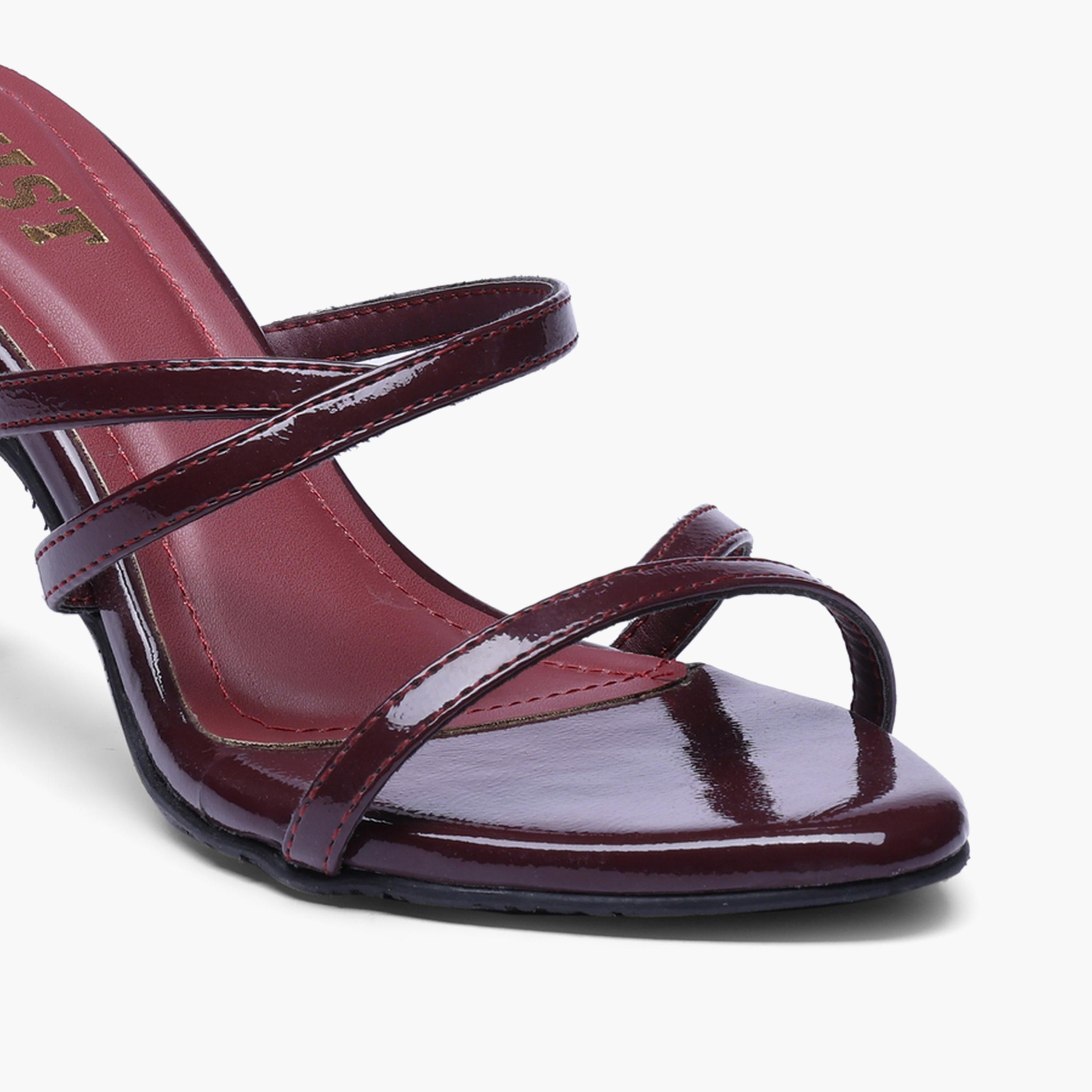 صندل بكعب متوسط وتصميم شرائط باللون البورغندي-women-shoes-sandals-heeled-image-3