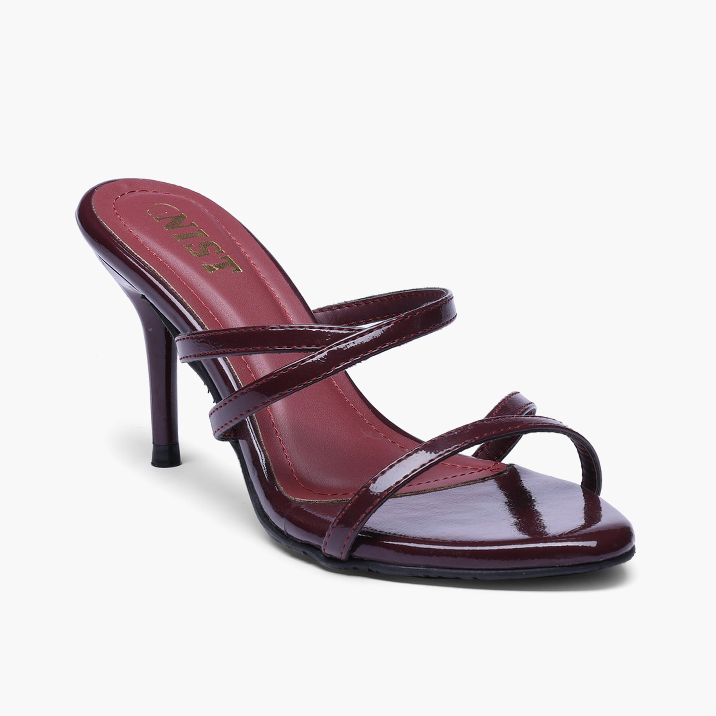 صندل بكعب متوسط وتصميم شرائط باللون البورغندي-women-shoes-sandals-heeled-image-4