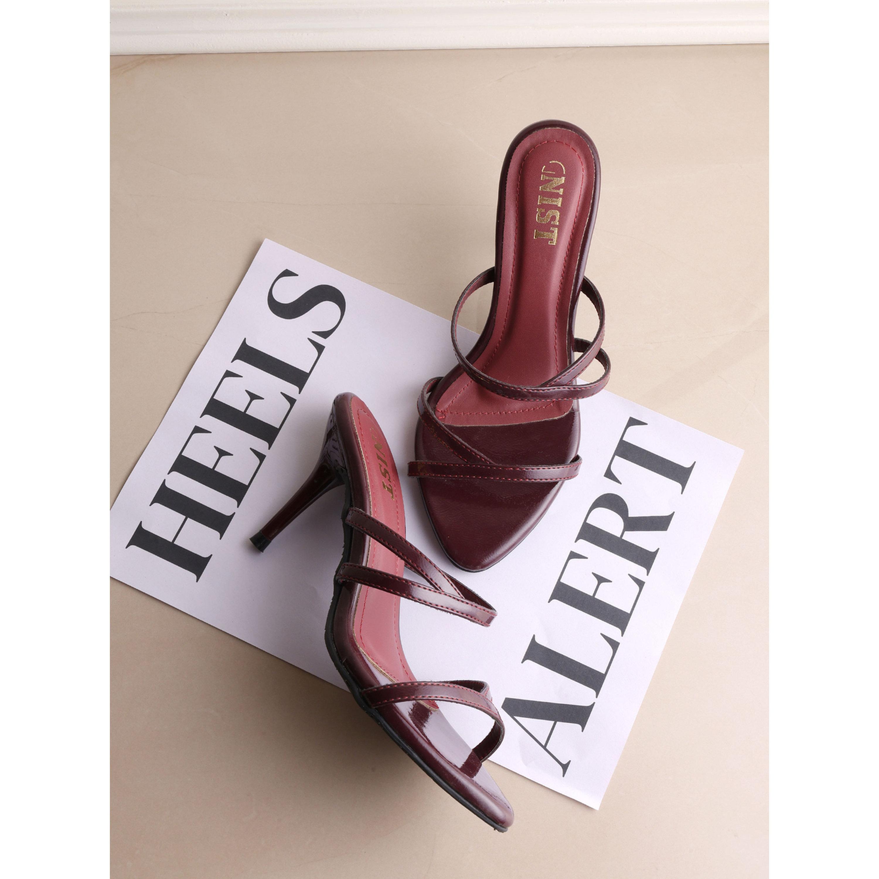 صندل بكعب متوسط وتصميم شرائط باللون البورغندي-women-shoes-sandals-heeled-image-5