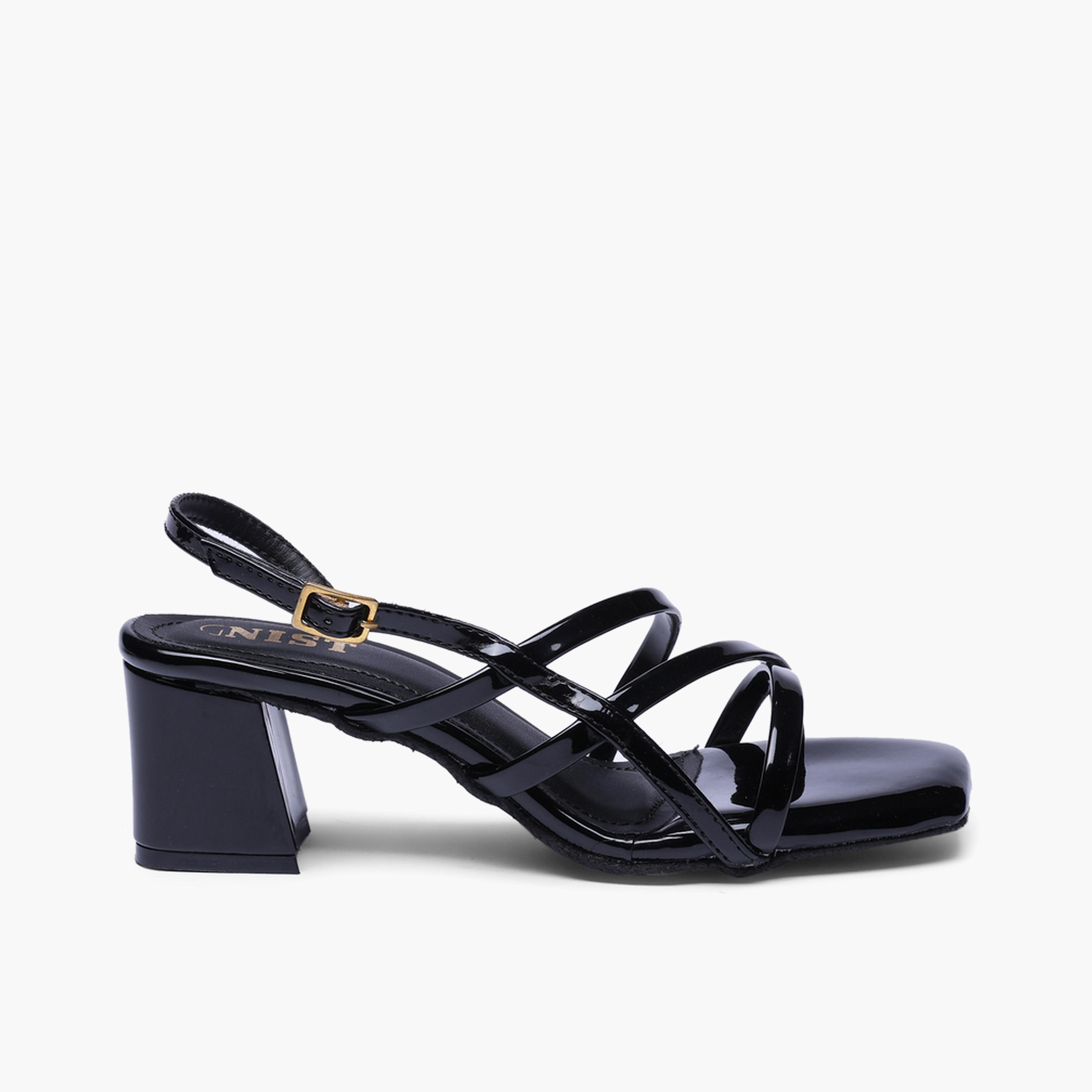 GNIST X Styli Black Strappy Mid Heel Sandals-women-shoes-sandals-heeled-image-2