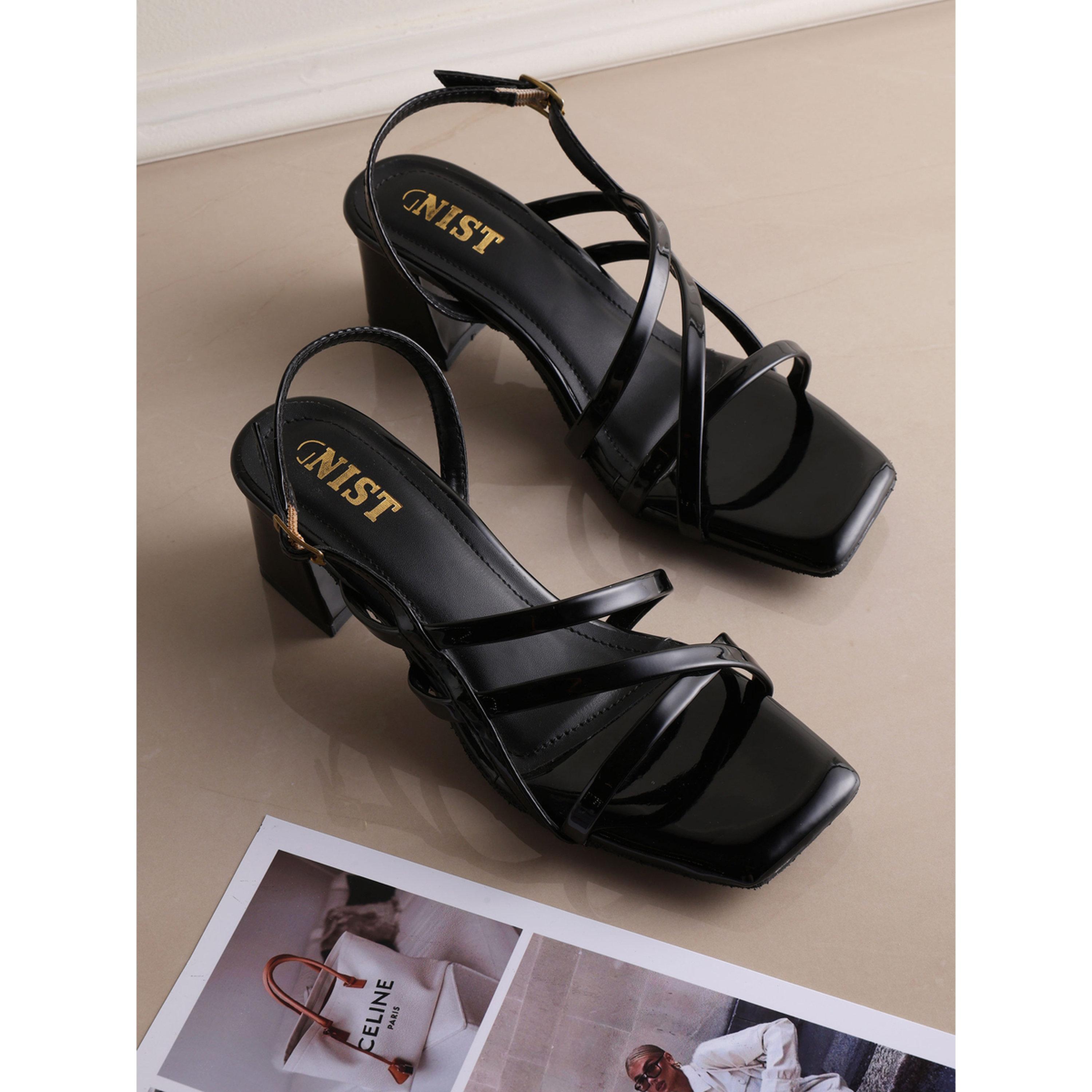GNIST X Styli Black Strappy Mid Heel Sandals-women-shoes-sandals-heeled-image-5