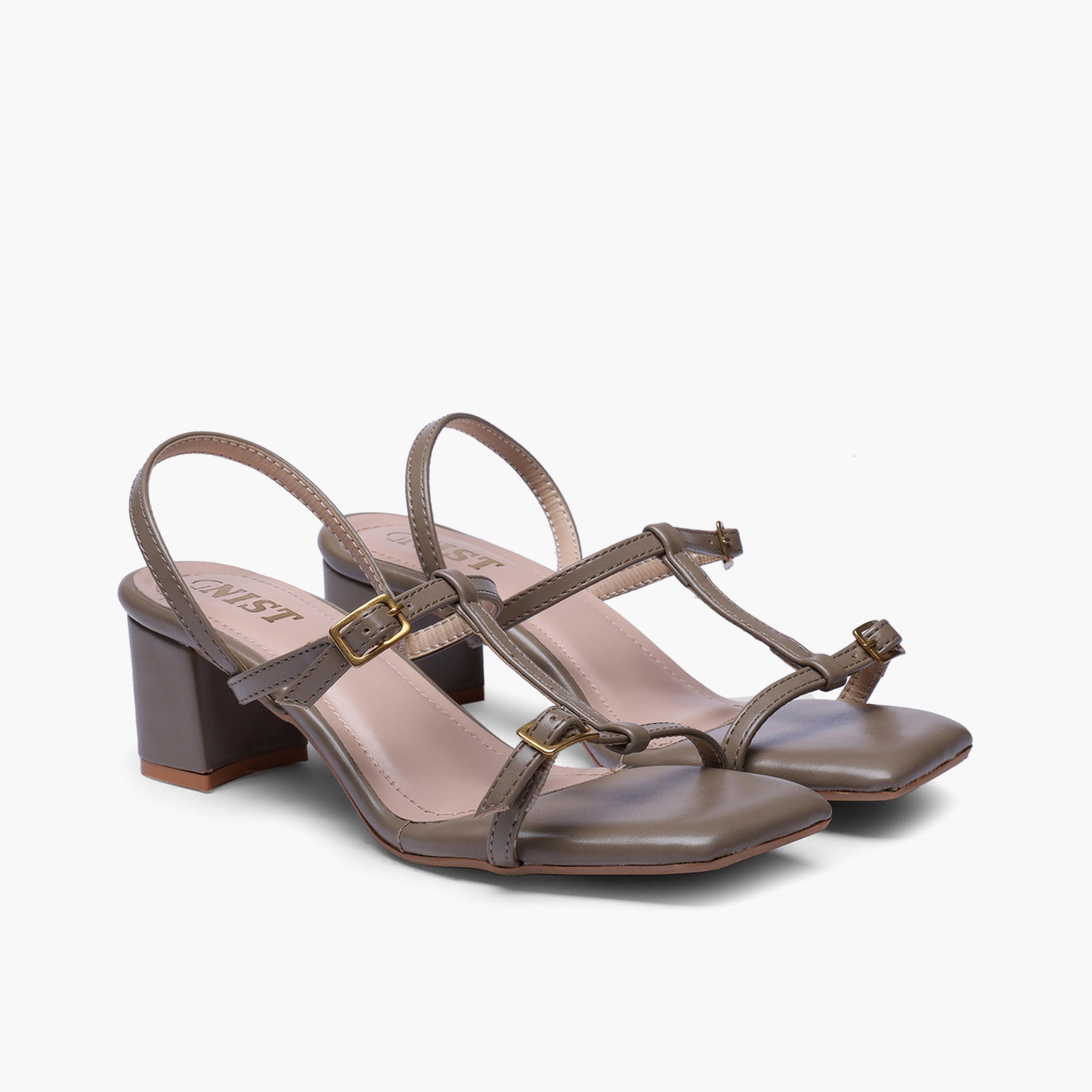 صندل بكعب متوسط وحزام شكل تي باللون الزيتي-women-shoes-sandals-heeled-image-1