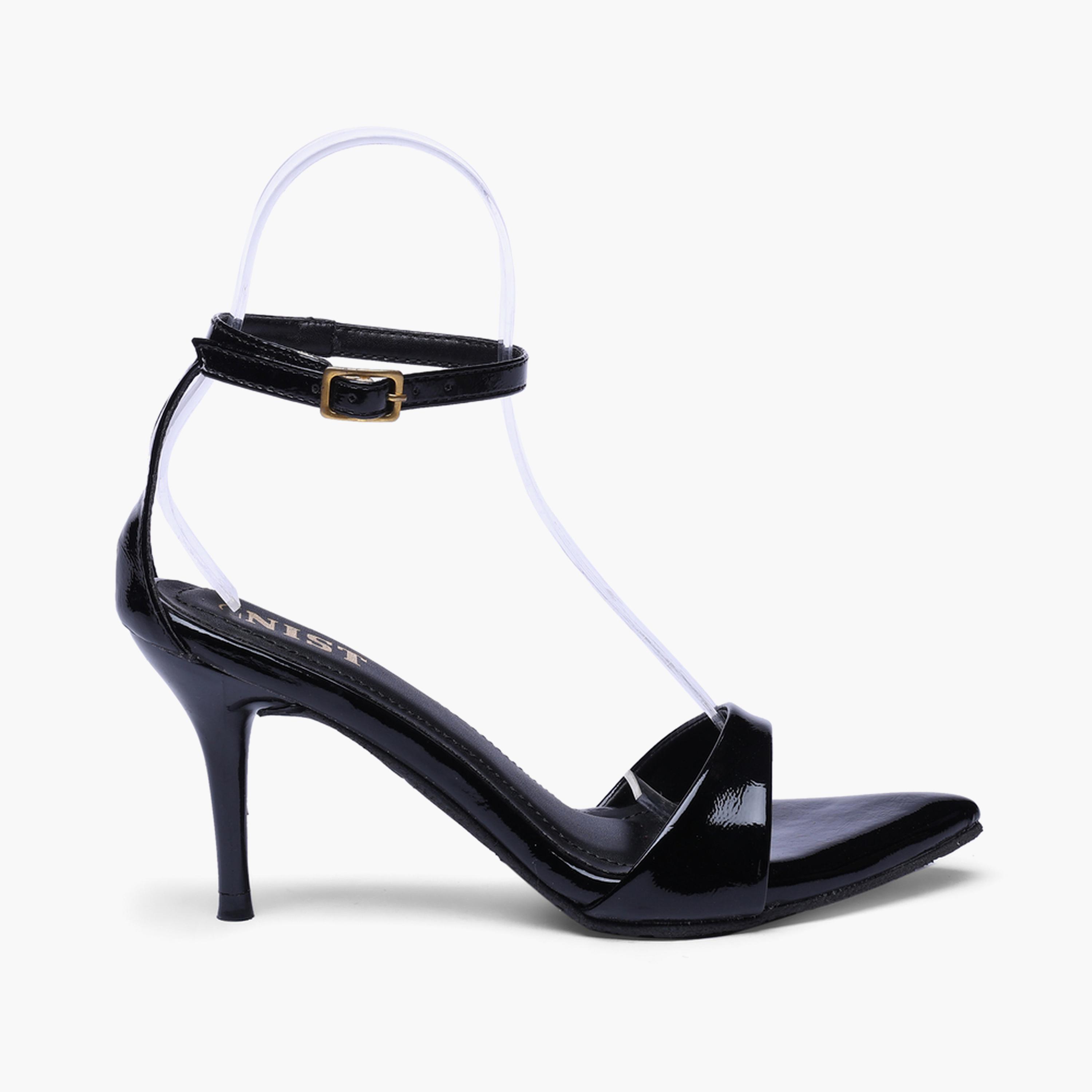 صندل بكعب متوسط وحزام كاحل باللون الأسود-women-shoes-sandals-heeled-image-2