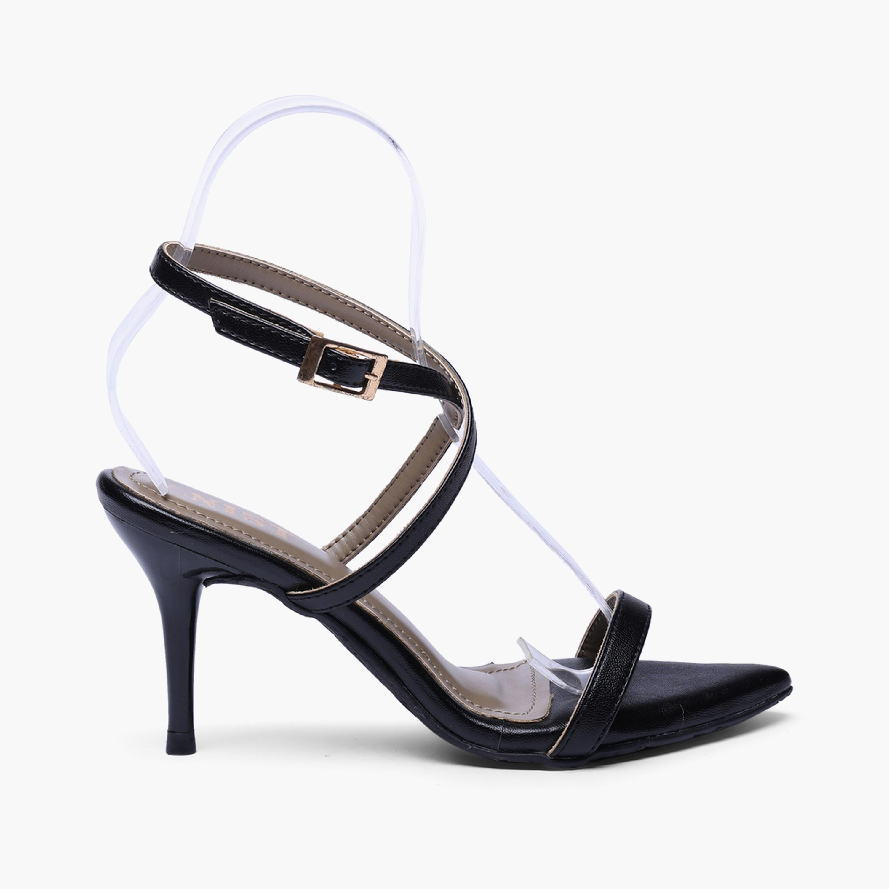 صندل بكعب متوسط وحزام كاحل باللون الأسود-women-shoes-sandals-heeled-image-2