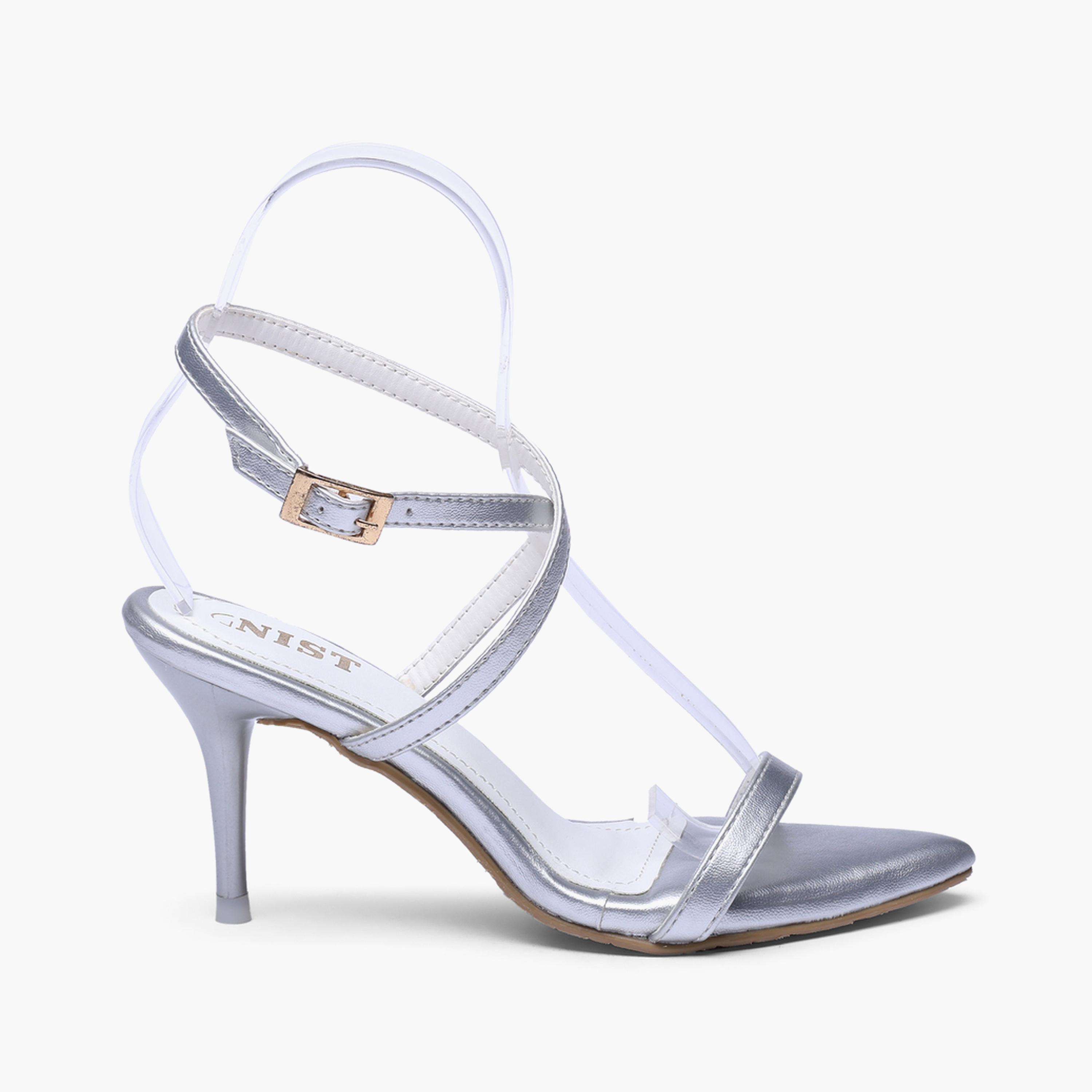 صندل بكعب متوسط وحزام كاحل باللون الفضي-women-shoes-sandals-heeled-image-2
