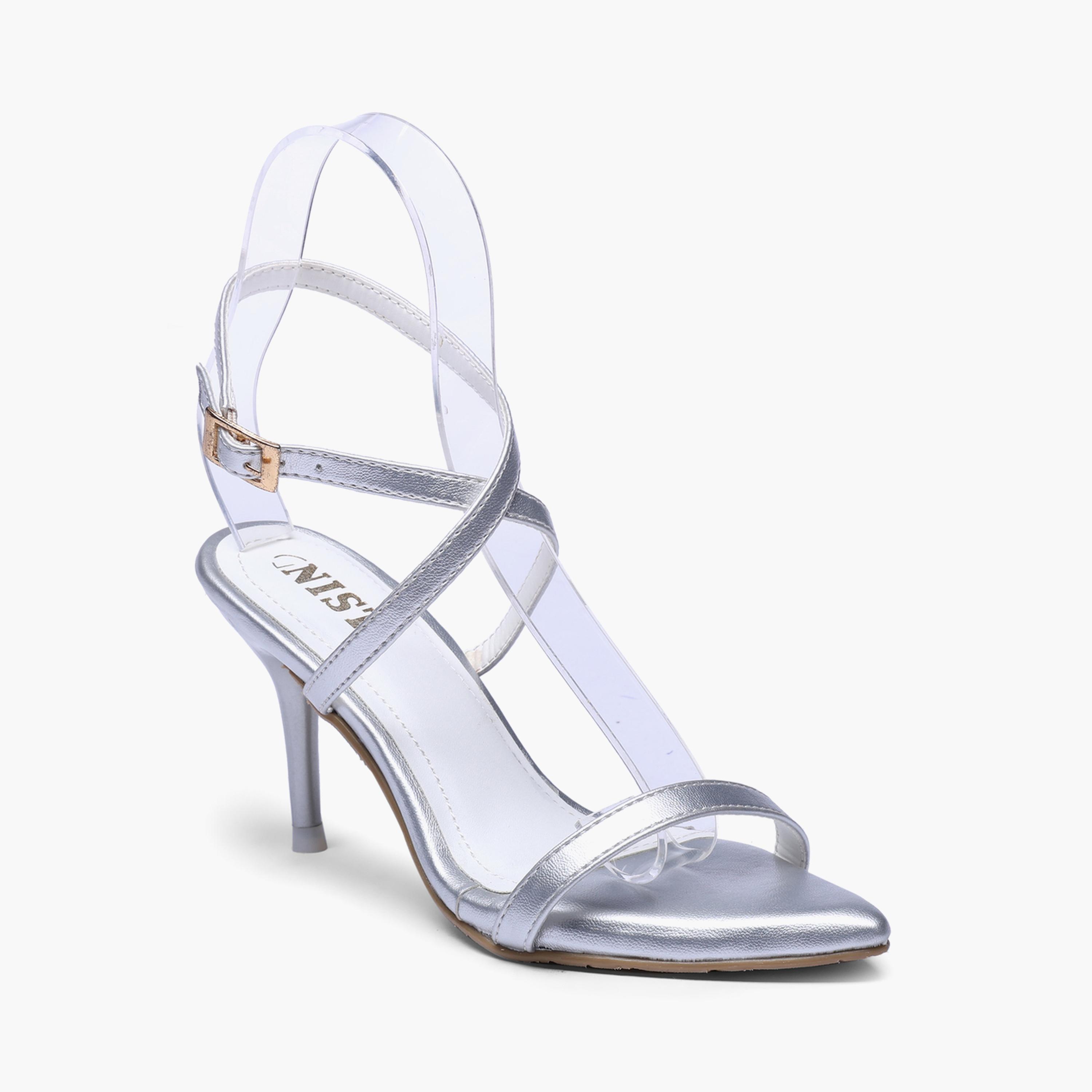 صندل بكعب متوسط وحزام كاحل باللون الفضي-women-shoes-sandals-heeled-image-4