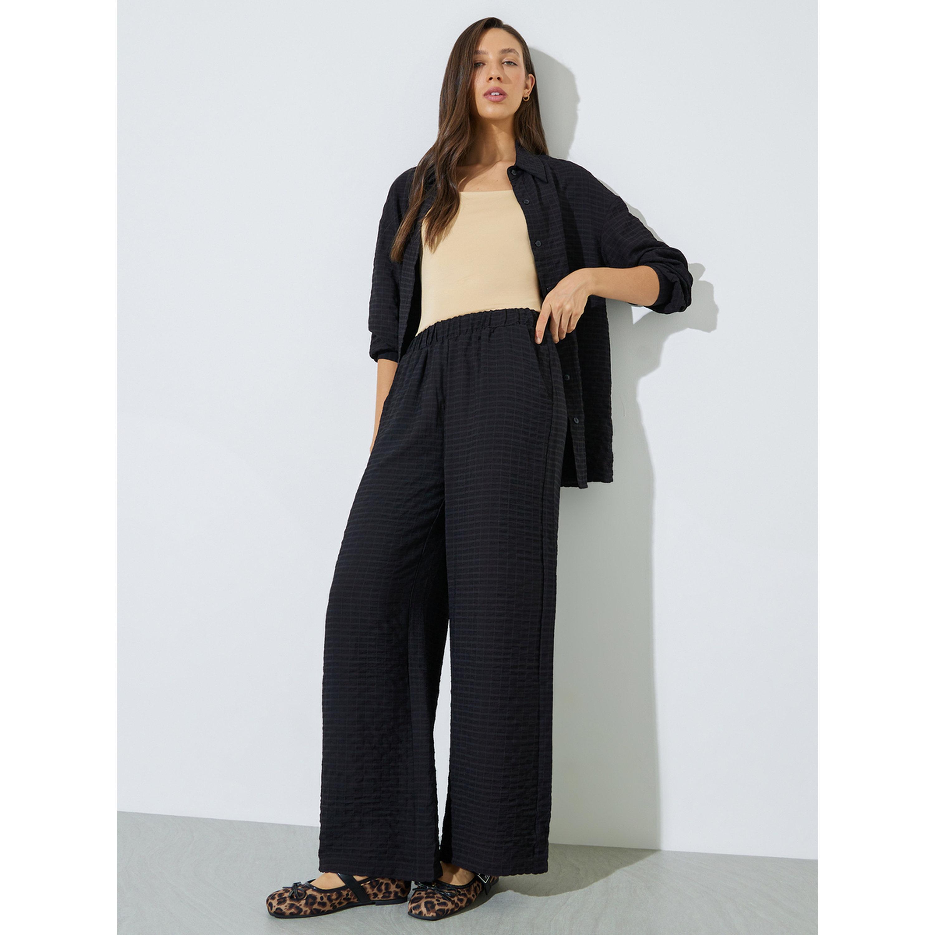 Styli Black Textured Shirt and Trousers Co-ord Set-women-clothing-coordsets-image-3