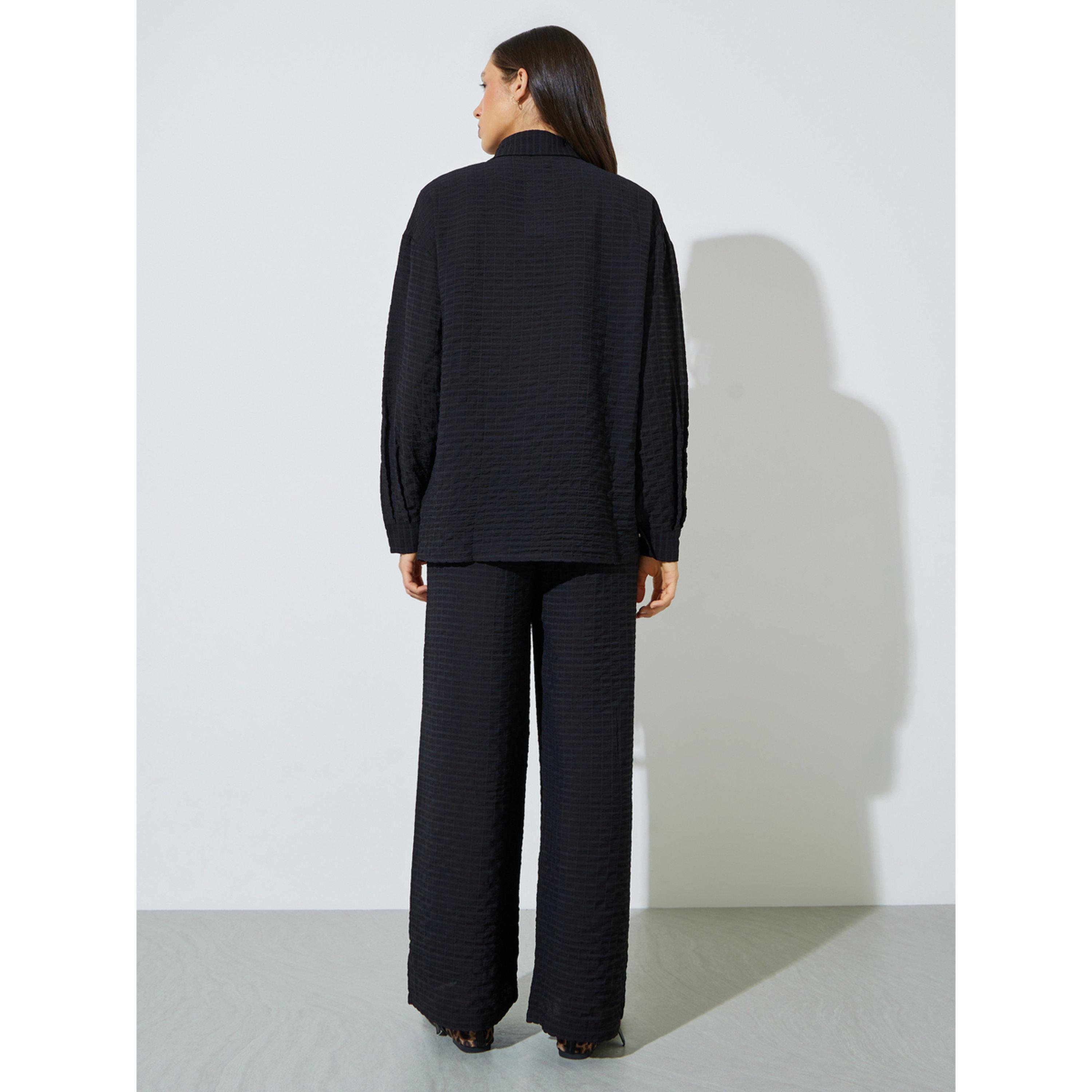 Styli Black Textured Shirt and Trousers Co-ord Set-women-clothing-coordsets-image-4