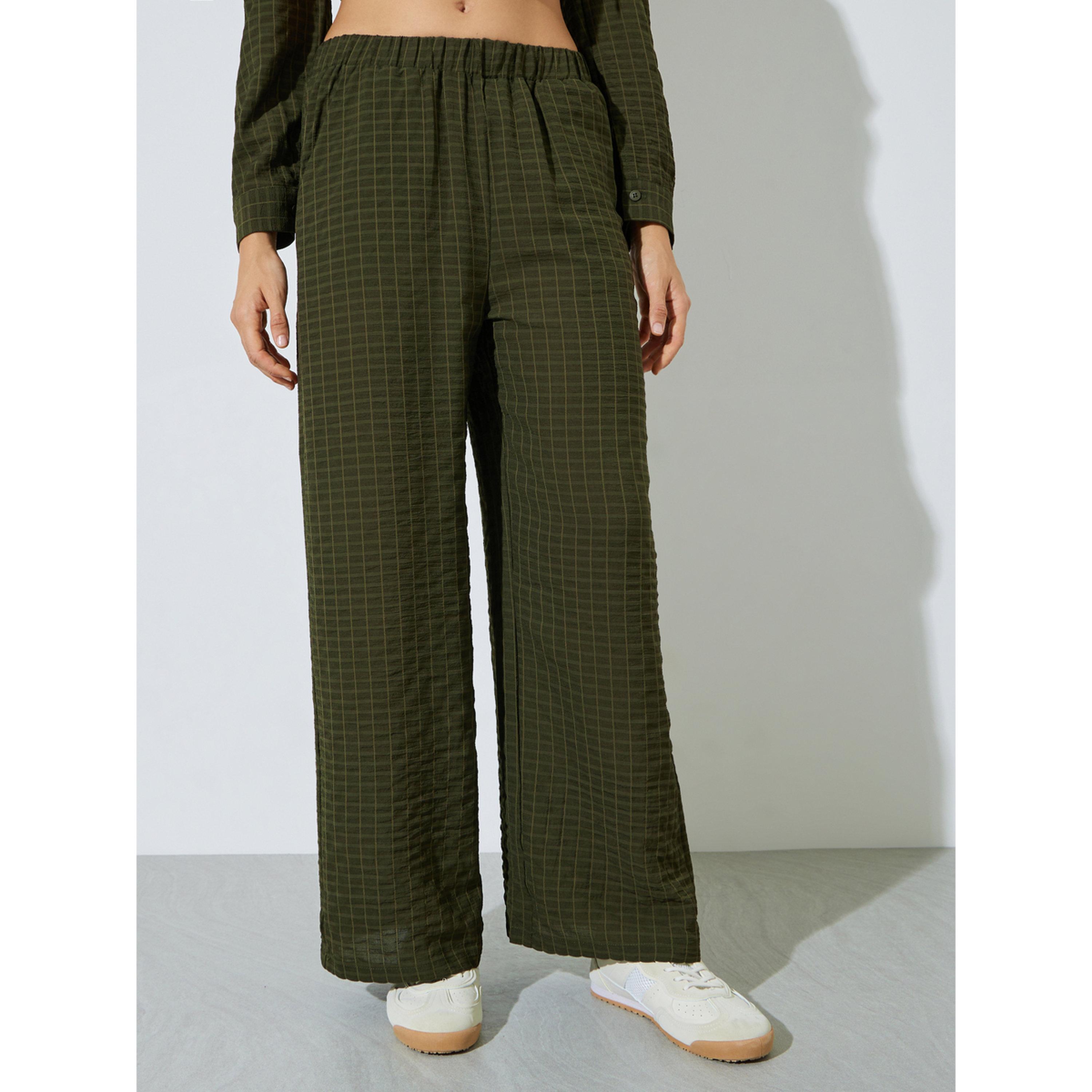 Styli Olive Textured Shirt and Trousers Co-ord Set-women-clothing-coordsets-image-6