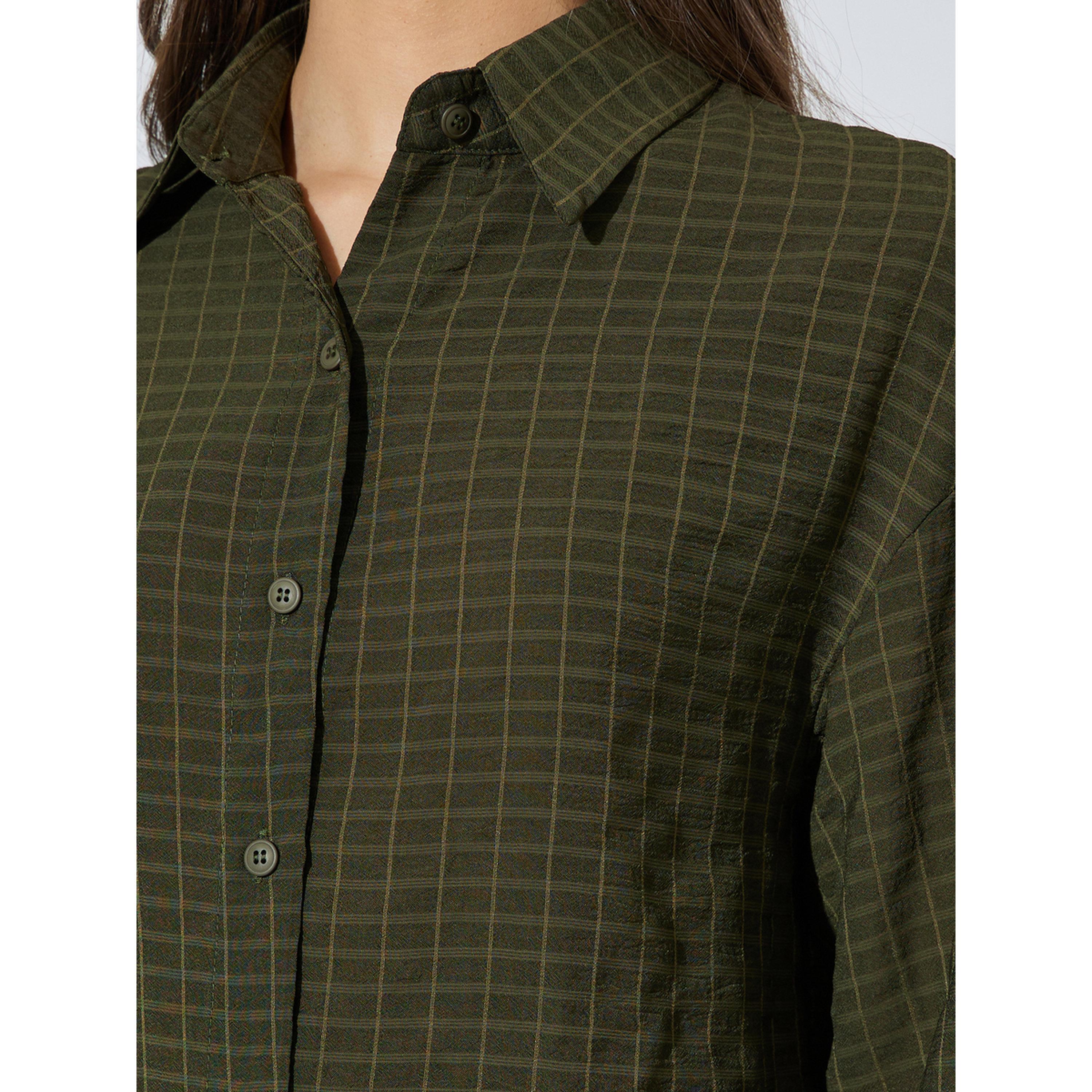 Styli Olive Textured Shirt and Trousers Co-ord Set-women-clothing-coordsets-image-7