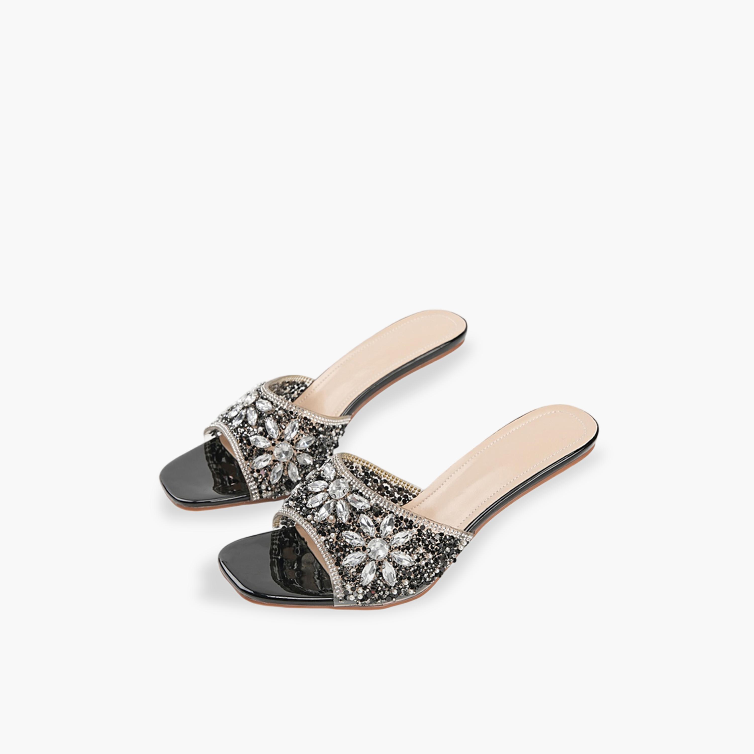 Take Two Black Rhinestone Block Heel Sandals-women-shoes-sandals-heeled-image-1