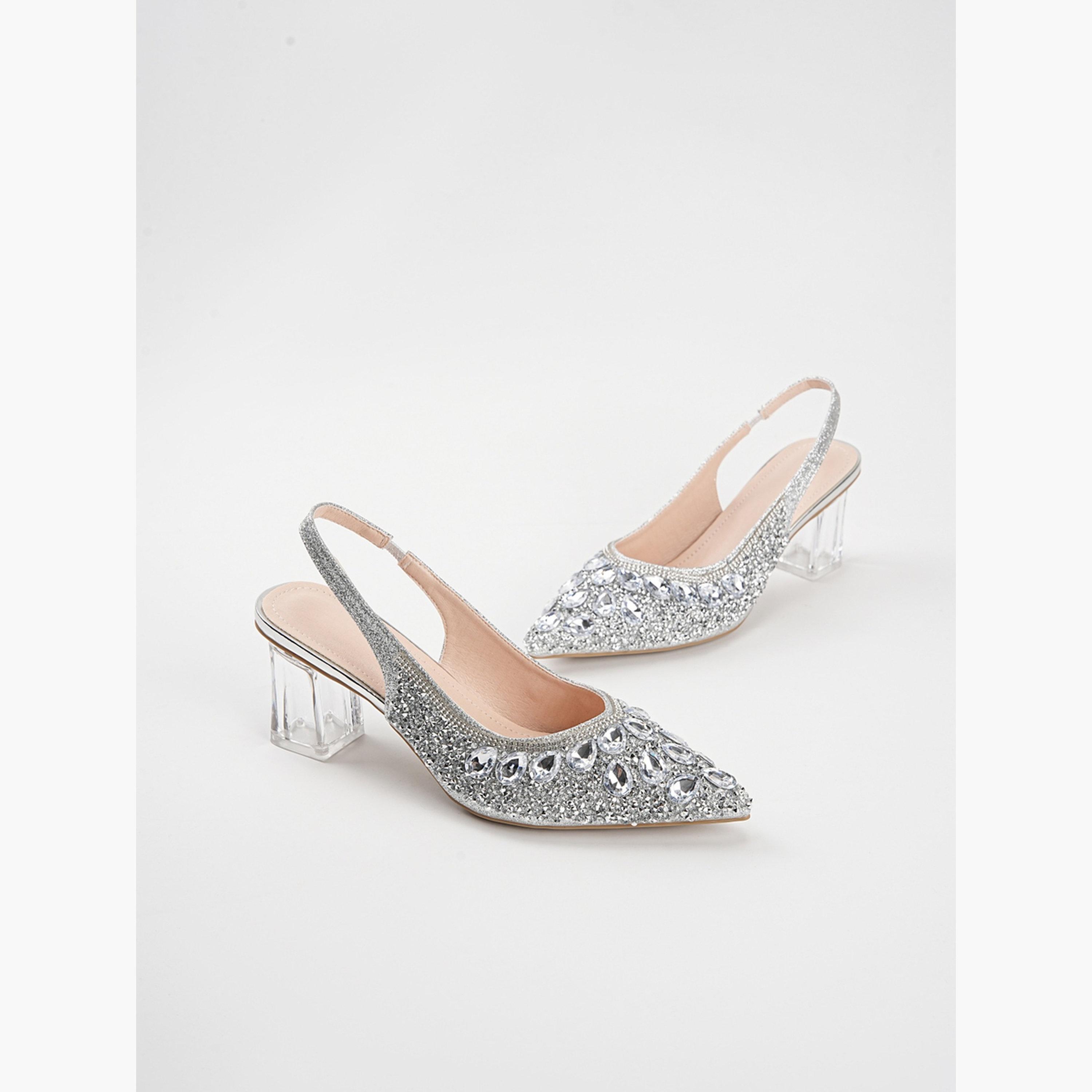 صندل بكعب عالي بحزام خلفي ومقدمة مدببة مزين بحجر الراين باللون الفضي-women-shoes-heels-image-3