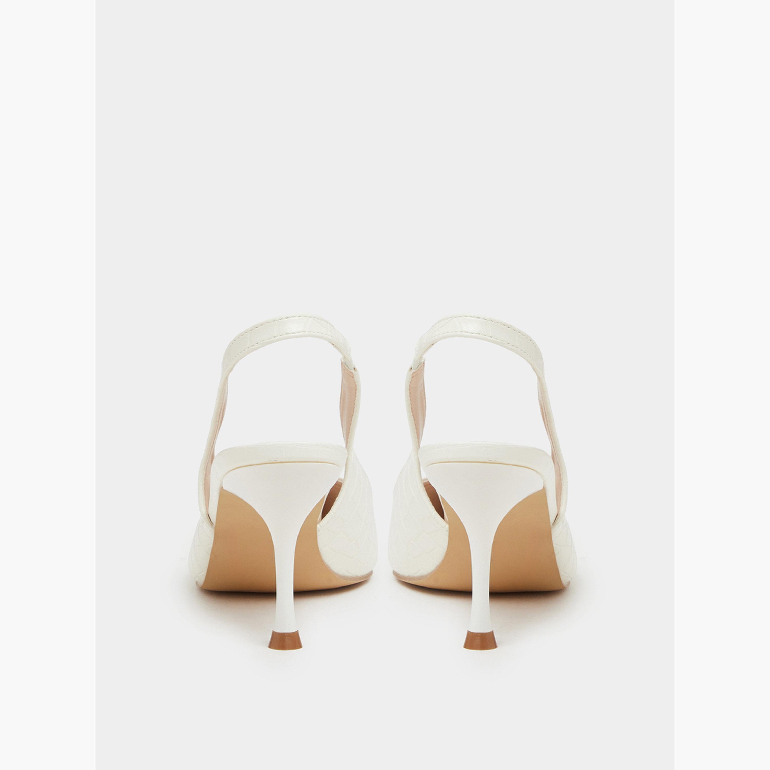 Styli White Croc-Embossed Gold Detail High-Heel Slingbacks-women-shoes-heels-image-6