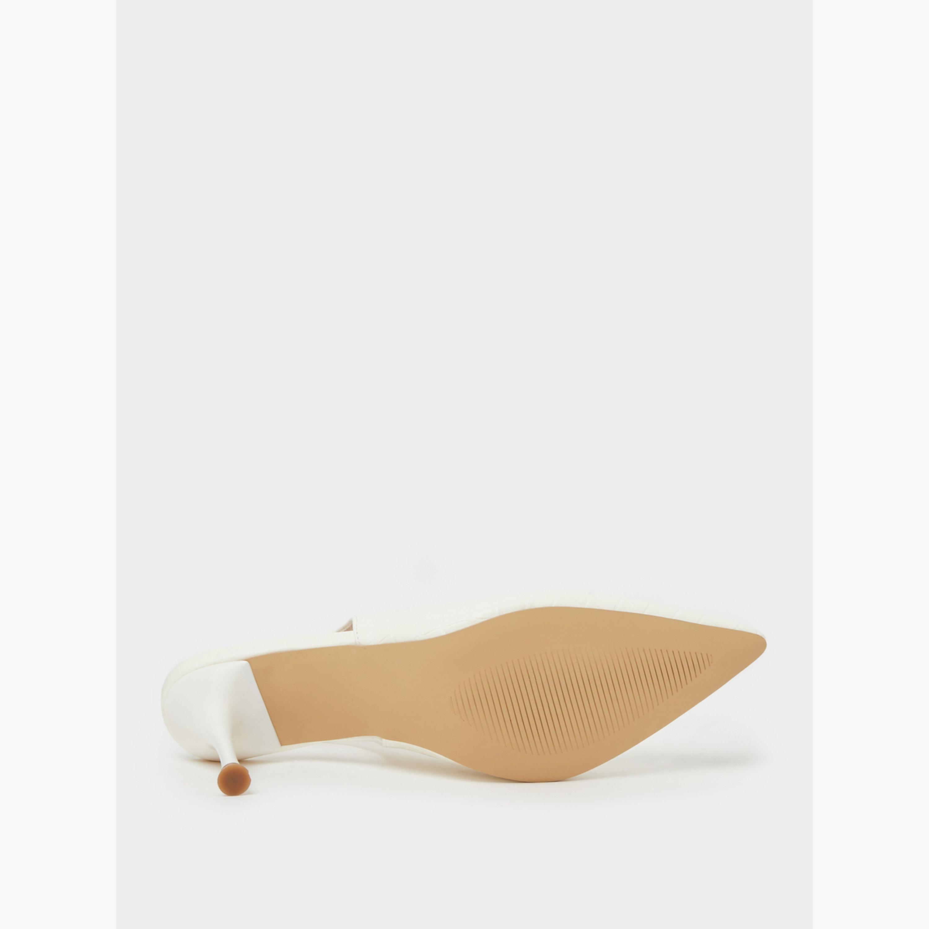 Styli White Croc-Embossed Gold Detail High-Heel Slingbacks-women-shoes-heels-image-7