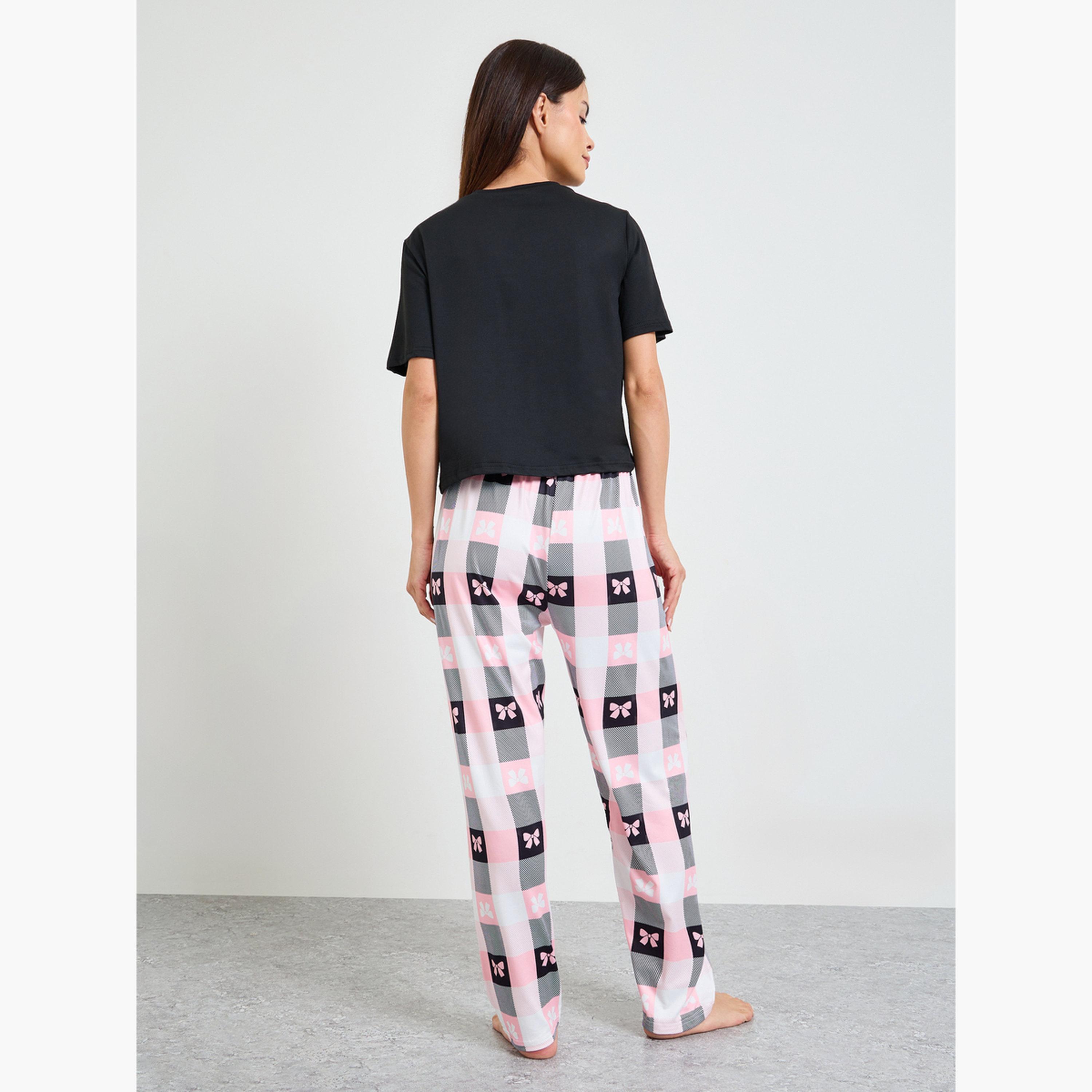 طقم من 3 بيجاما وشورت وتيشيرت بطبعة فيونكة-women-clothing-nightwear-pyjamas-longsets-image-5