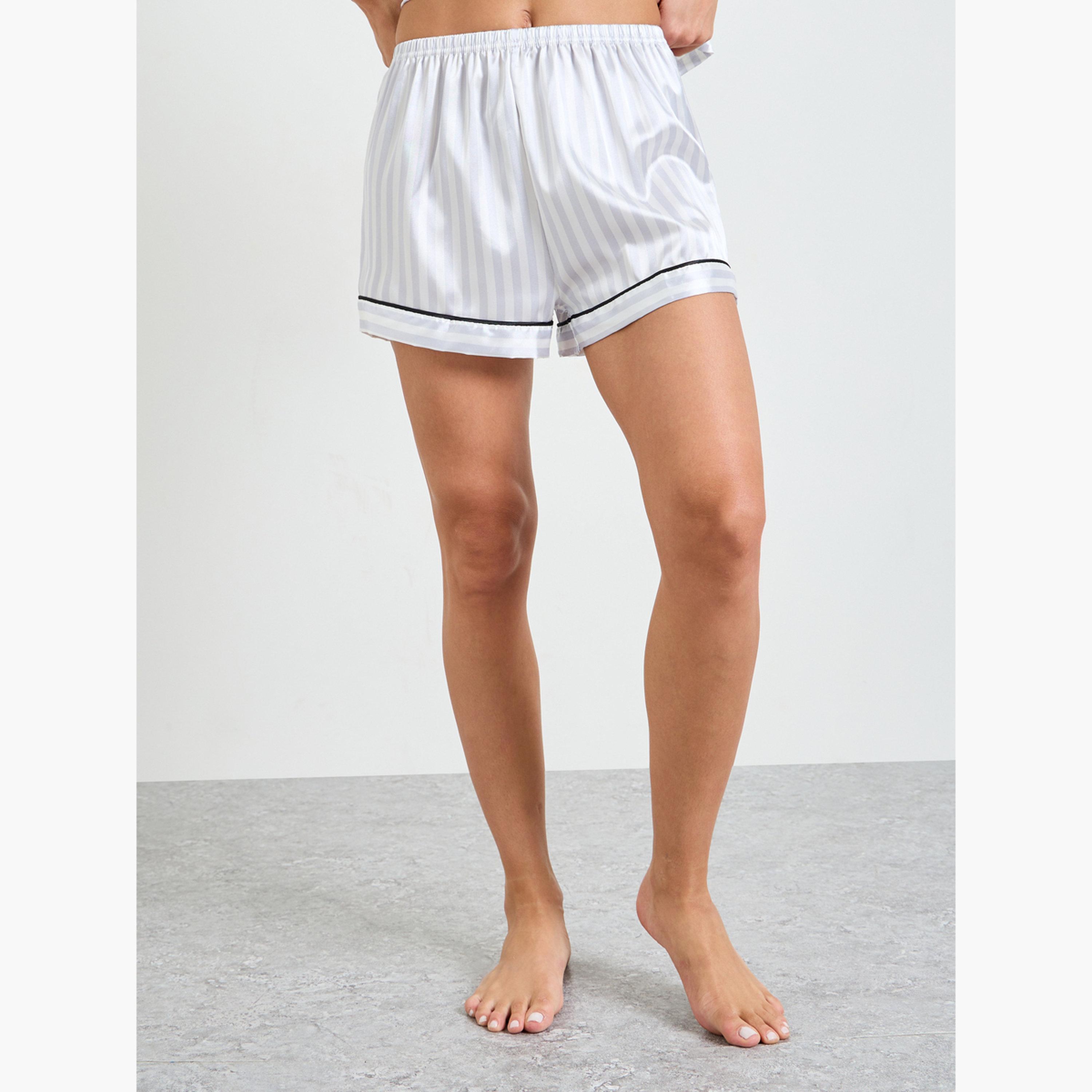 طقم بيجاما ستان من شورت وقميص بنمط مخطط متعدد الألوان-women-clothing-nightwear-pyjamas-shortsets-image-4