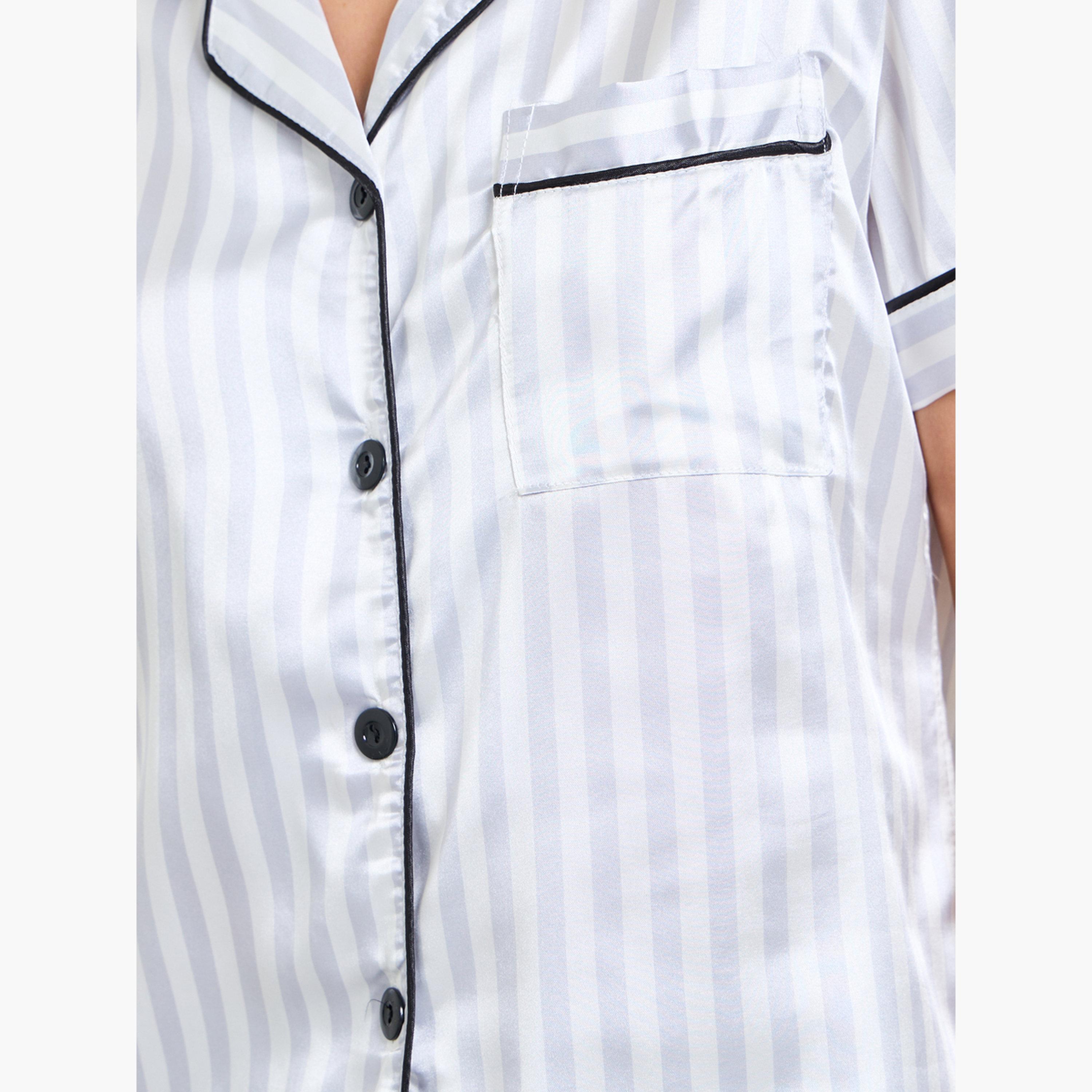 طقم بيجاما ستان من شورت وقميص بنمط مخطط متعدد الألوان-women-clothing-nightwear-pyjamas-shortsets-image-5