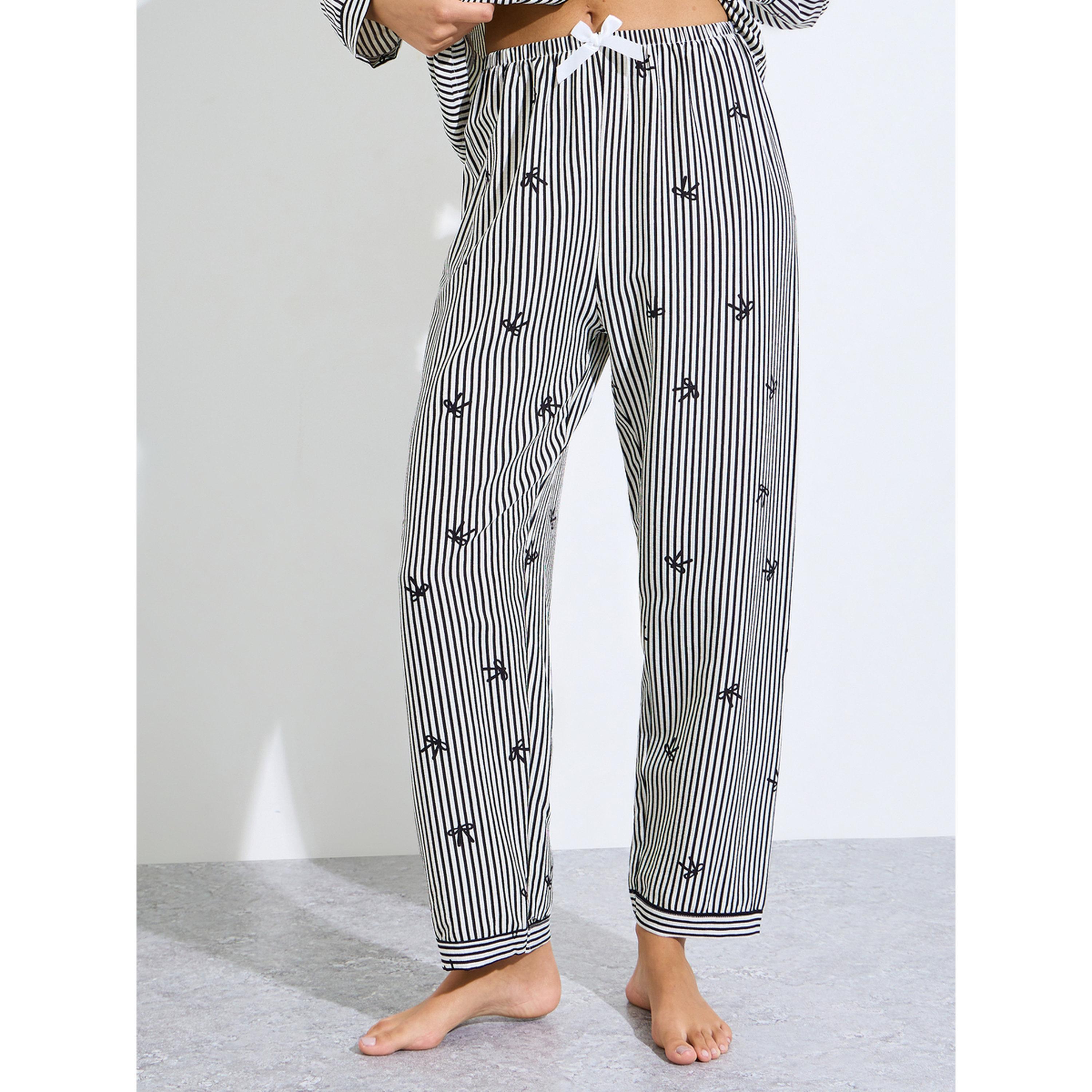 Styli Multi-Color Striped and Bow Print Shirt and Pants Pyjama Set-women-clothing-nightwear-pyjamas-longsets-image-4