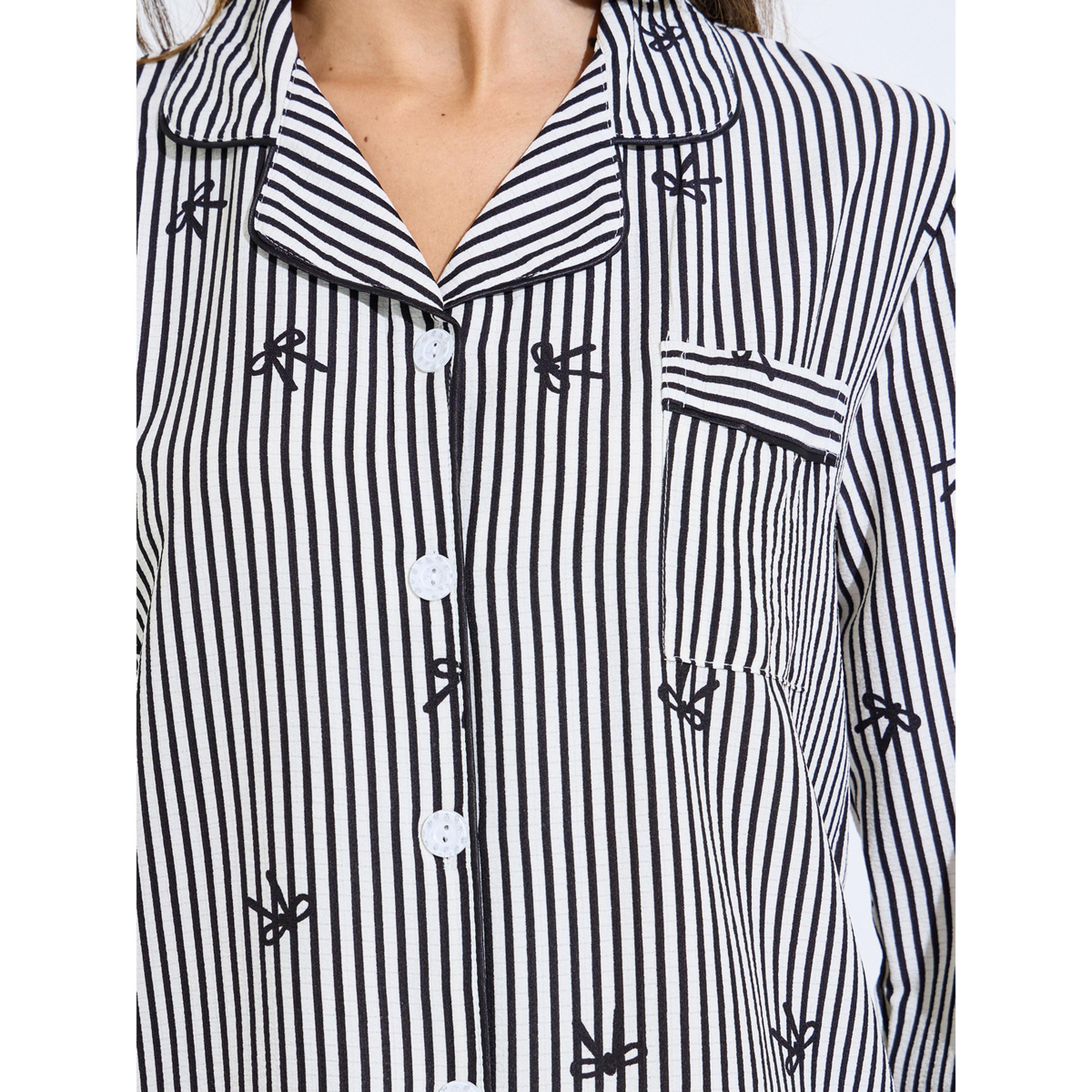 طقم بيجاما من بنطال وبلوزة بطبعة مخطط وفيونكة متعدد الألوان-women-clothing-nightwear-pyjamas-longsets-image-5