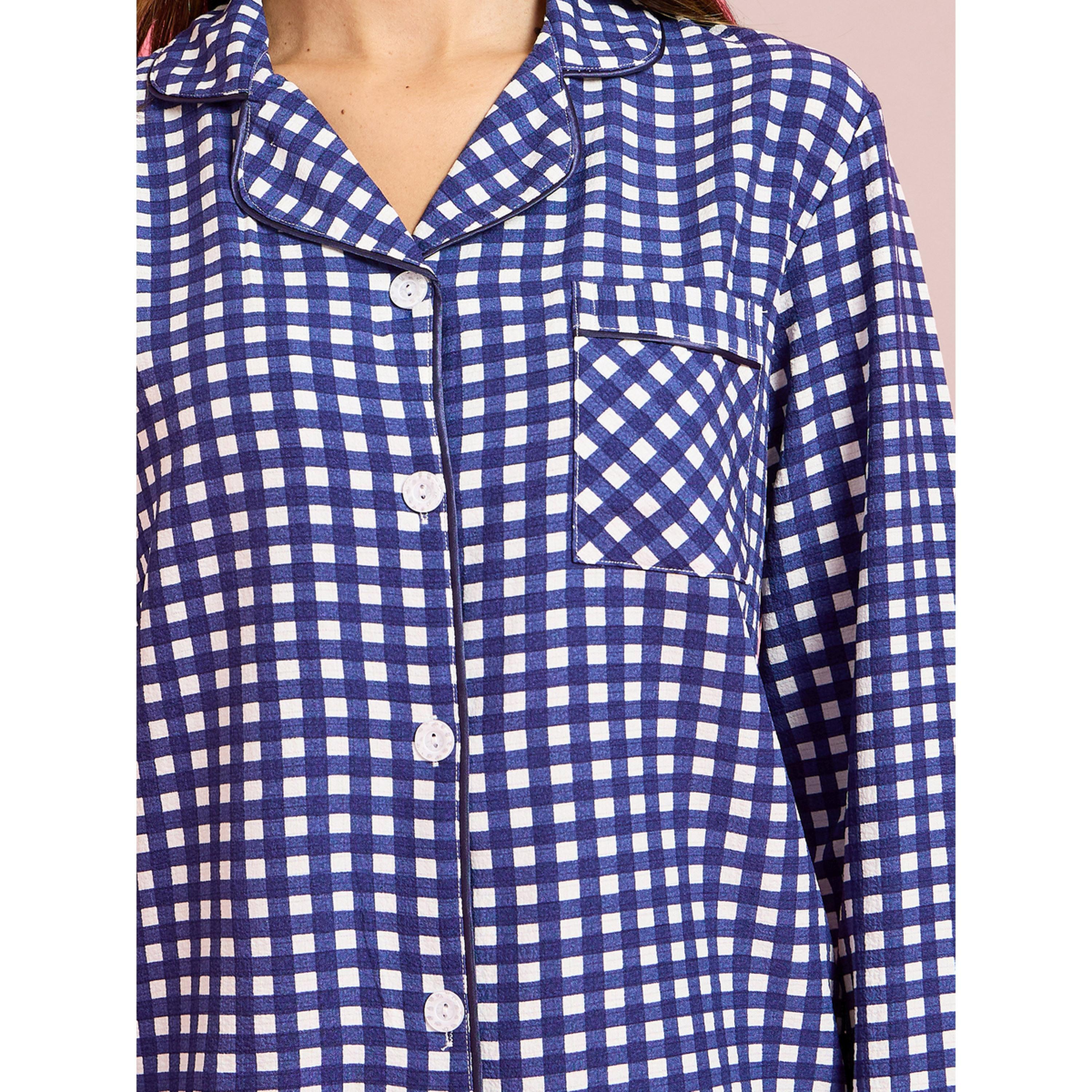 طقم بيجاما من بنطال وبلوزة بتفاصيل جيب وطبعة مربعات متعدد الألوان-women-clothing-nightwear-pyjamas-longsets-image-5