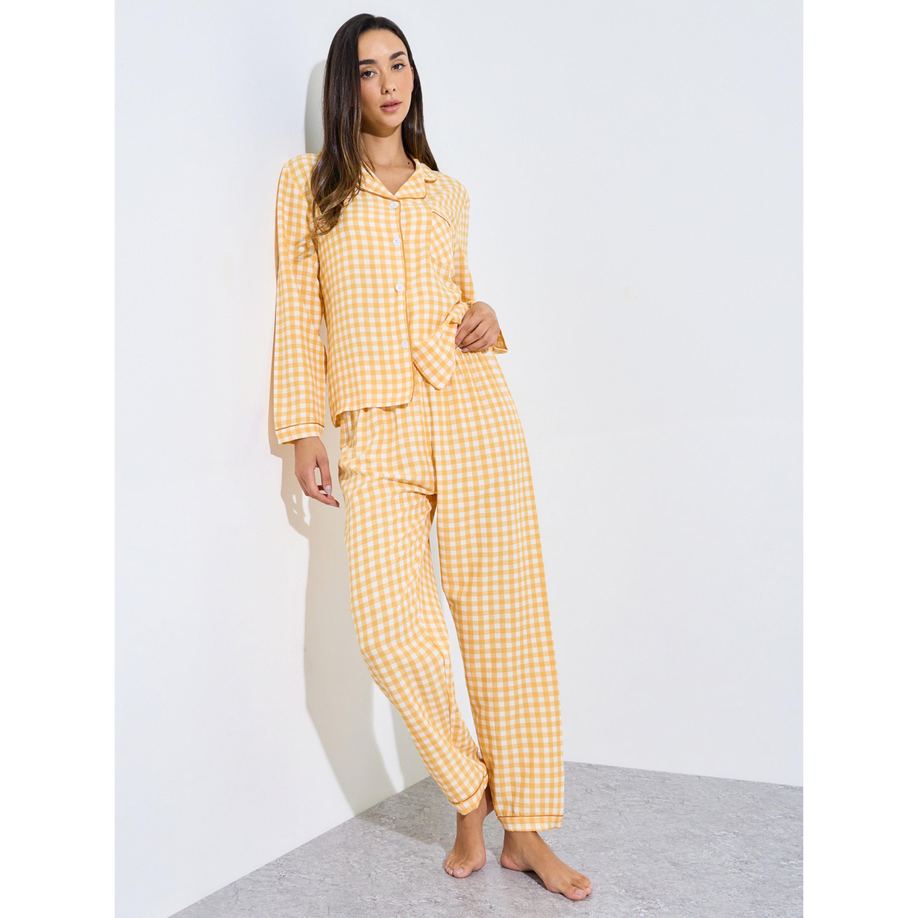 Styli Multi-Color Checked Pocket Detail Shirt and Pant Pyjama Set-women-clothing-nightwear-pyjamas-longsets-image-1