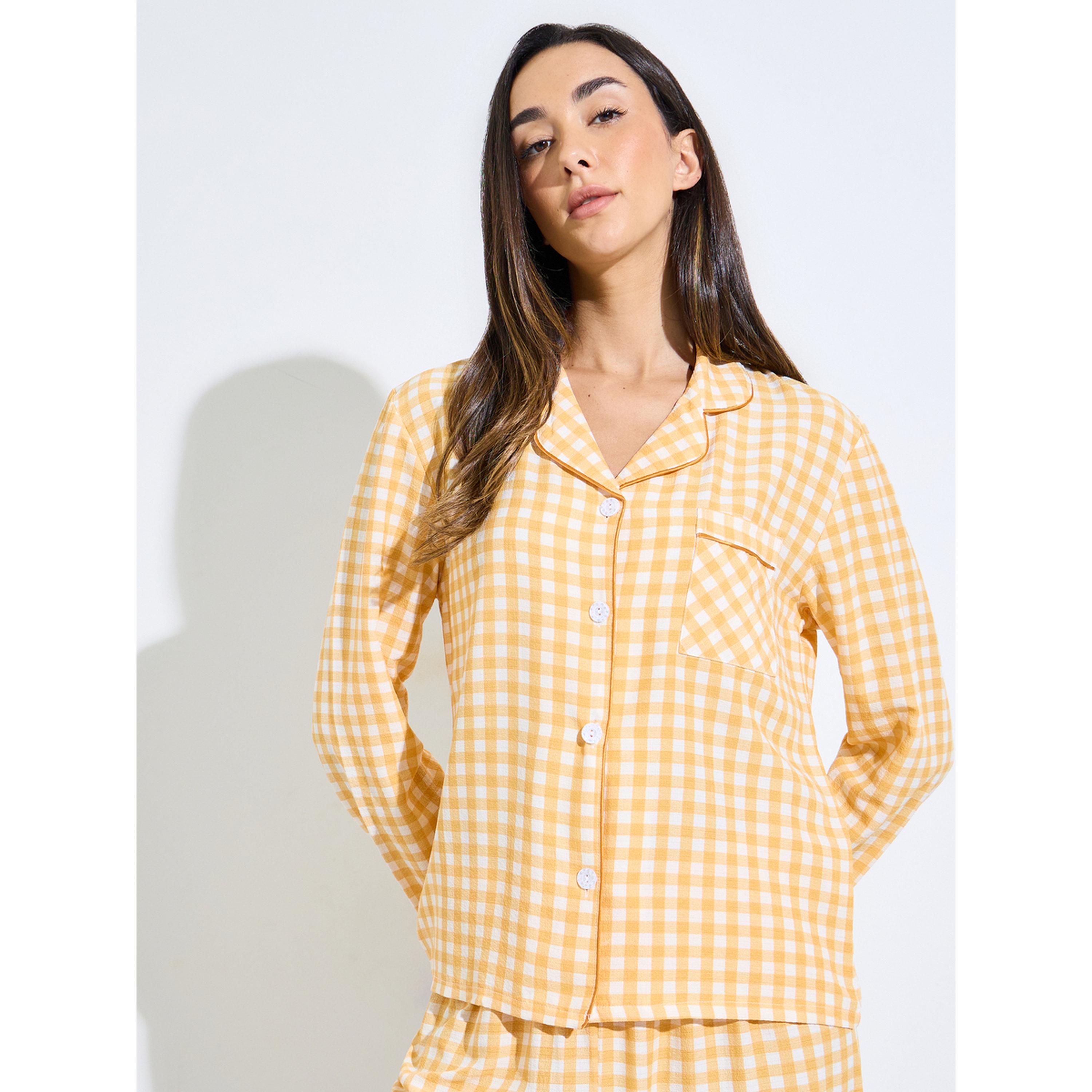 Styli Multi-Color Checked Pocket Detail Shirt and Pant Pyjama Set-women-clothing-nightwear-pyjamas-longsets-image-2