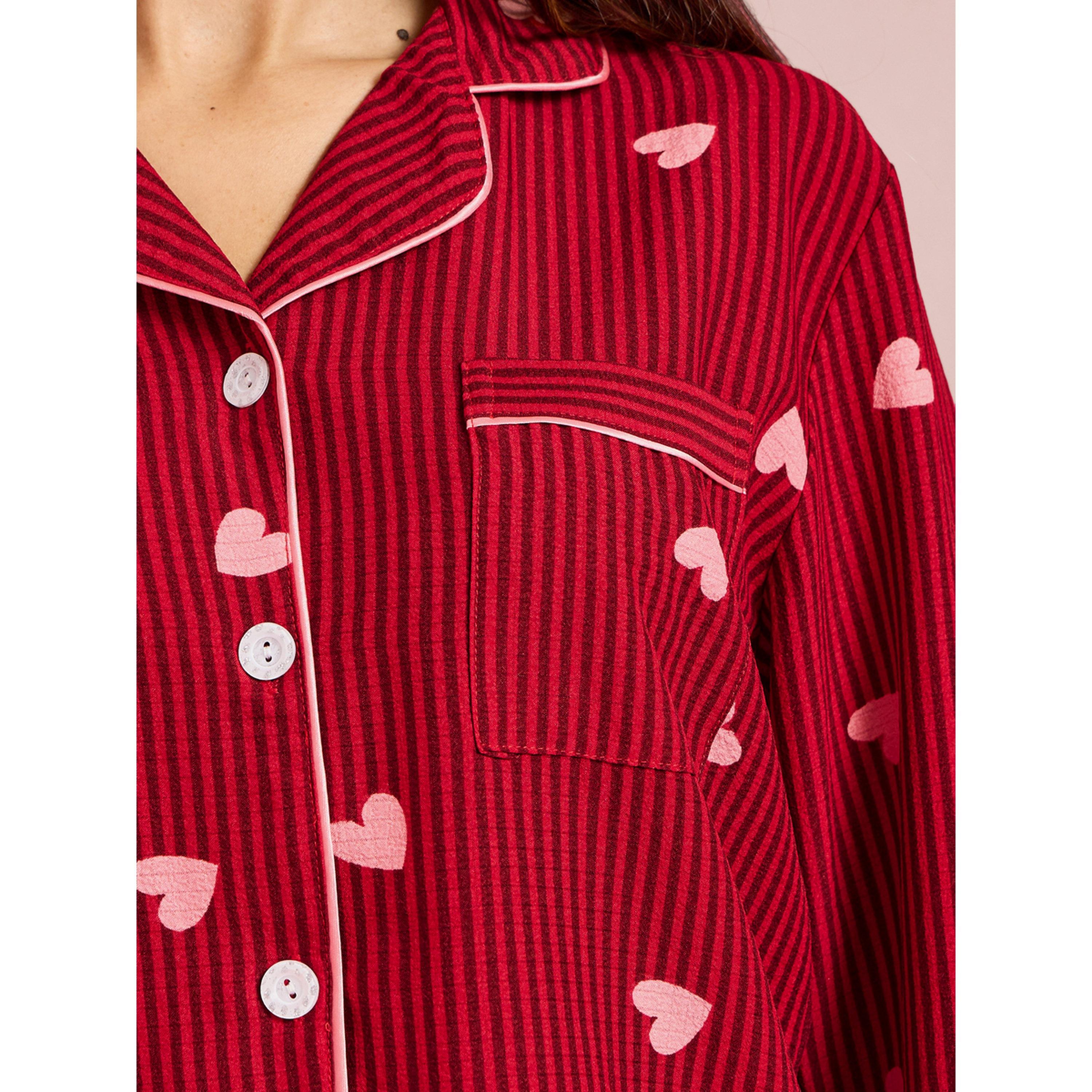 طقم بيجاما من بنطال وبلوزة بأكمام طويلة وطبعة قلوب ومخطط باللون البرغندي-women-clothing-nightwear-pyjamas-longsets-image-5