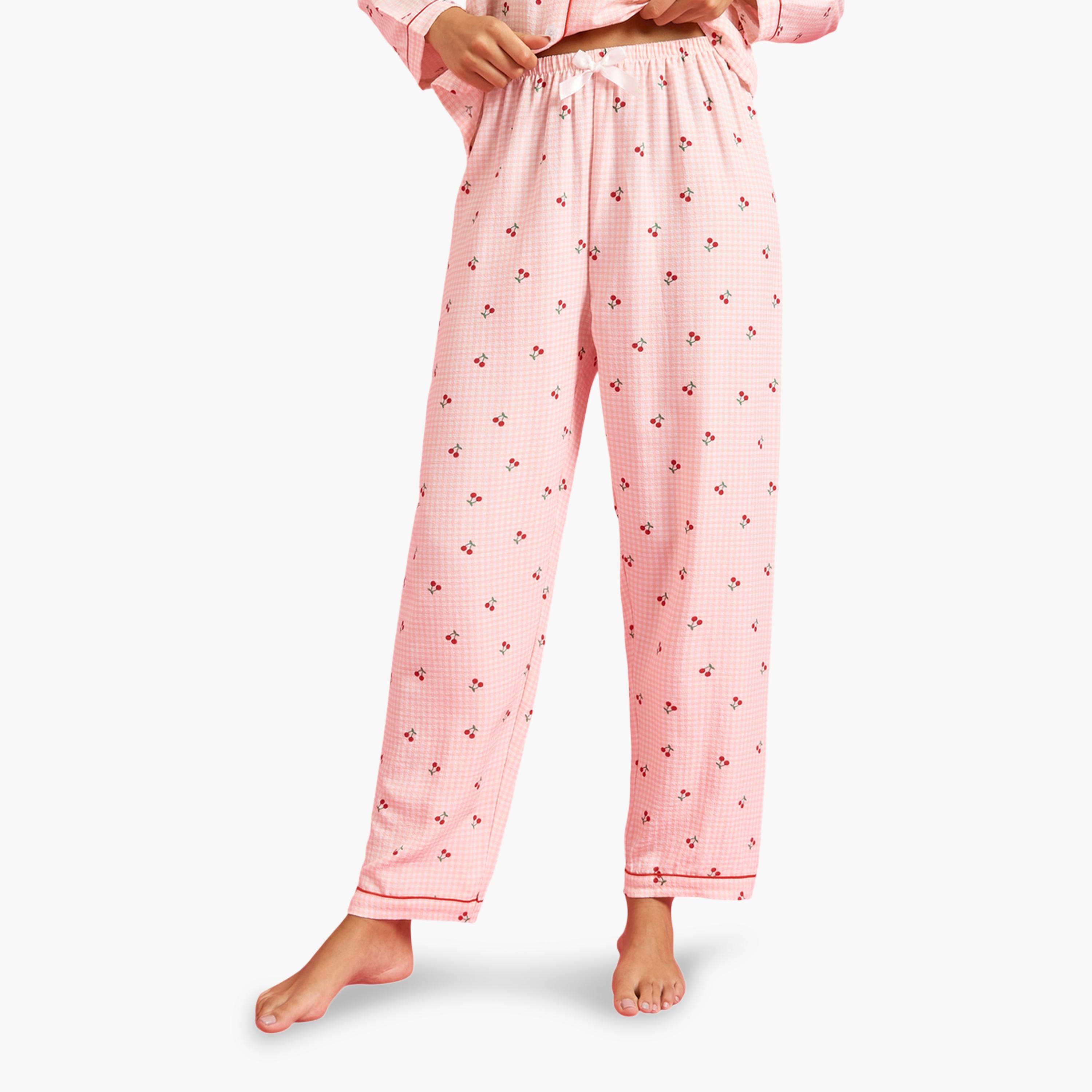 Styli Pink Checked Cherry Print Long Sleeves Shirt and Pants Pyjama Set-women-clothing-nightwear-pyjamas-longsets-image-4