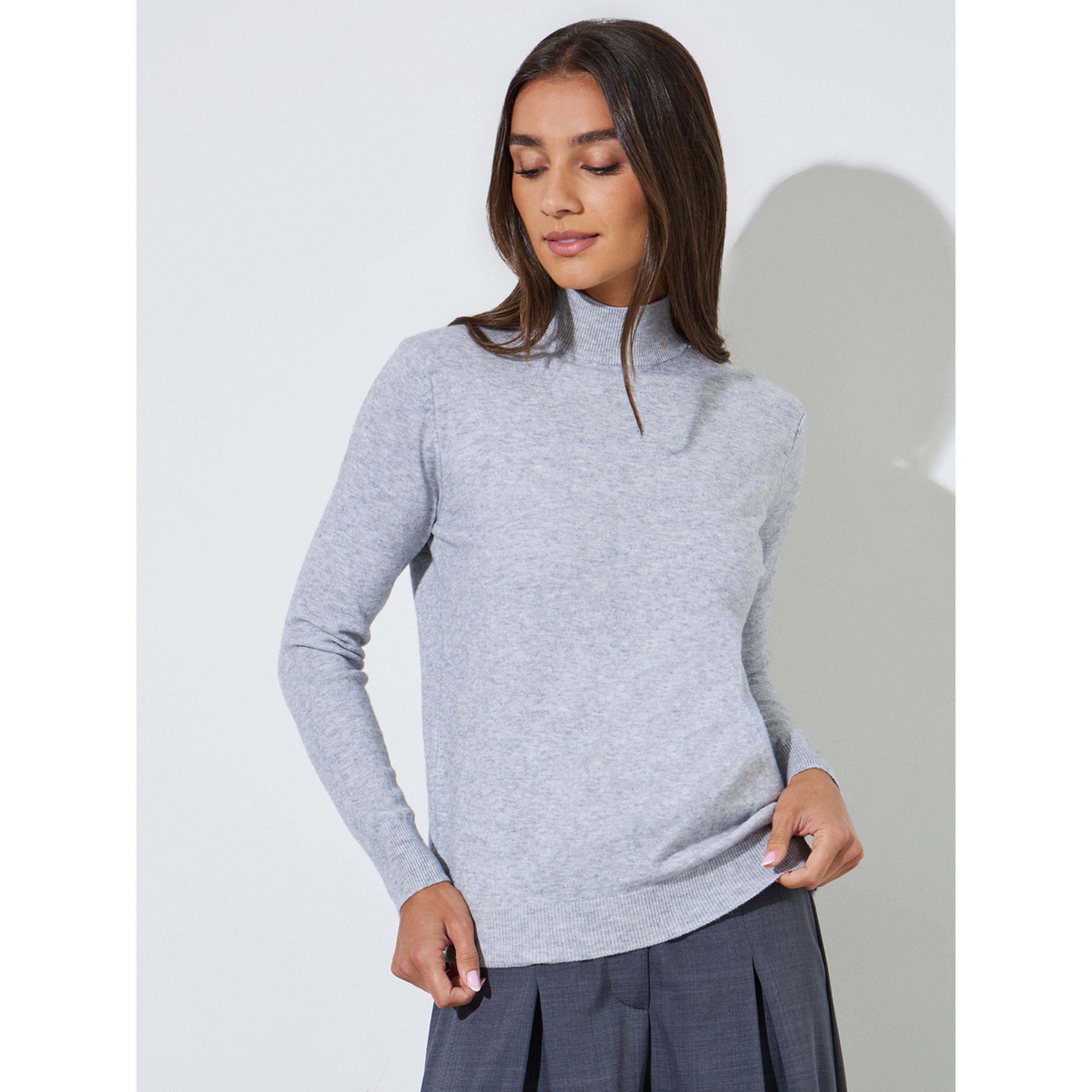 Styli Grey Solid High Neck Ribbed Jumper-women-winterwear-cardigansandjumpers-jumpers-image-1