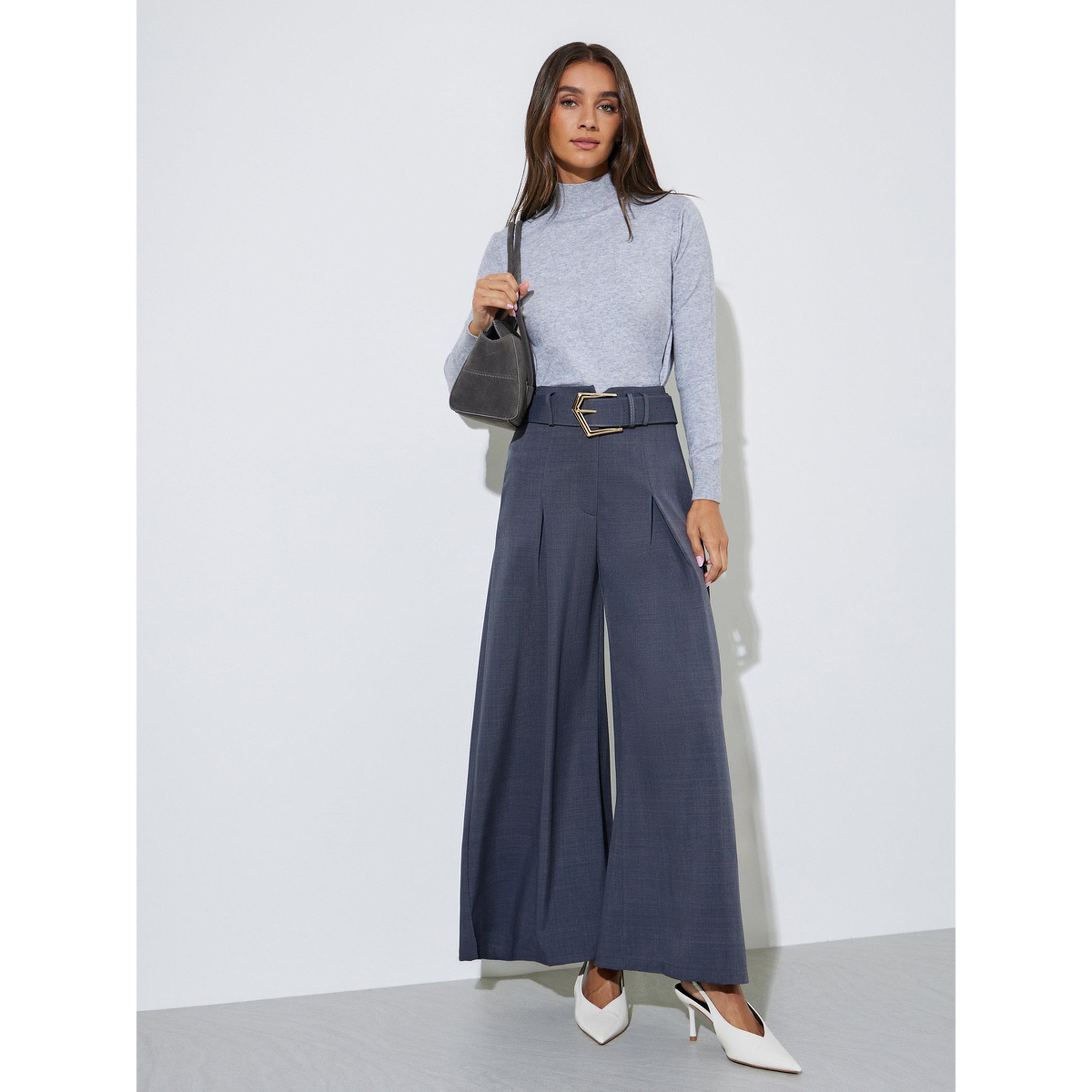 Styli Grey Solid High Neck Ribbed Jumper-women-winterwear-cardigansandjumpers-jumpers-image-2
