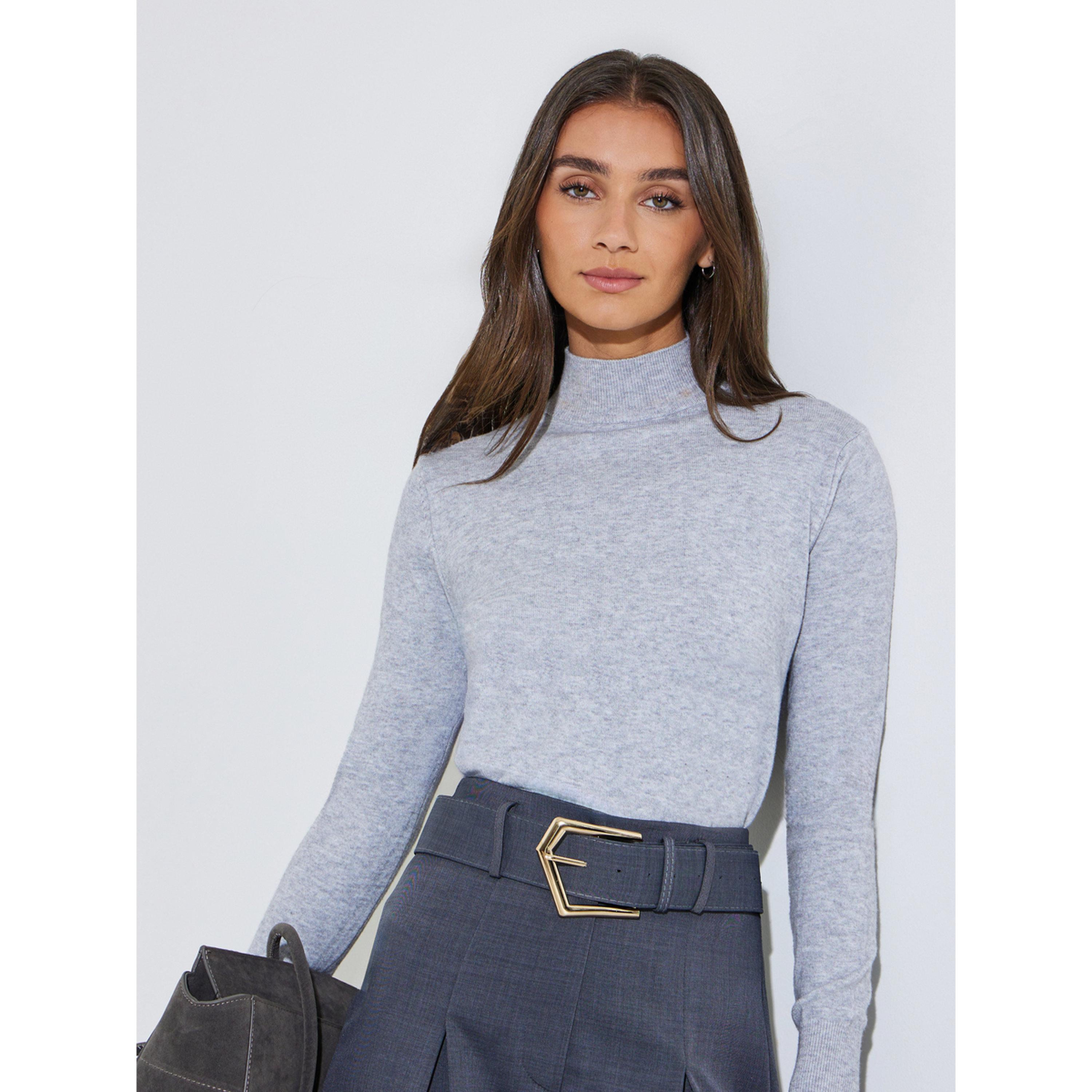 Styli Grey Solid High Neck Ribbed Jumper-women-winterwear-cardigansandjumpers-jumpers-image-3