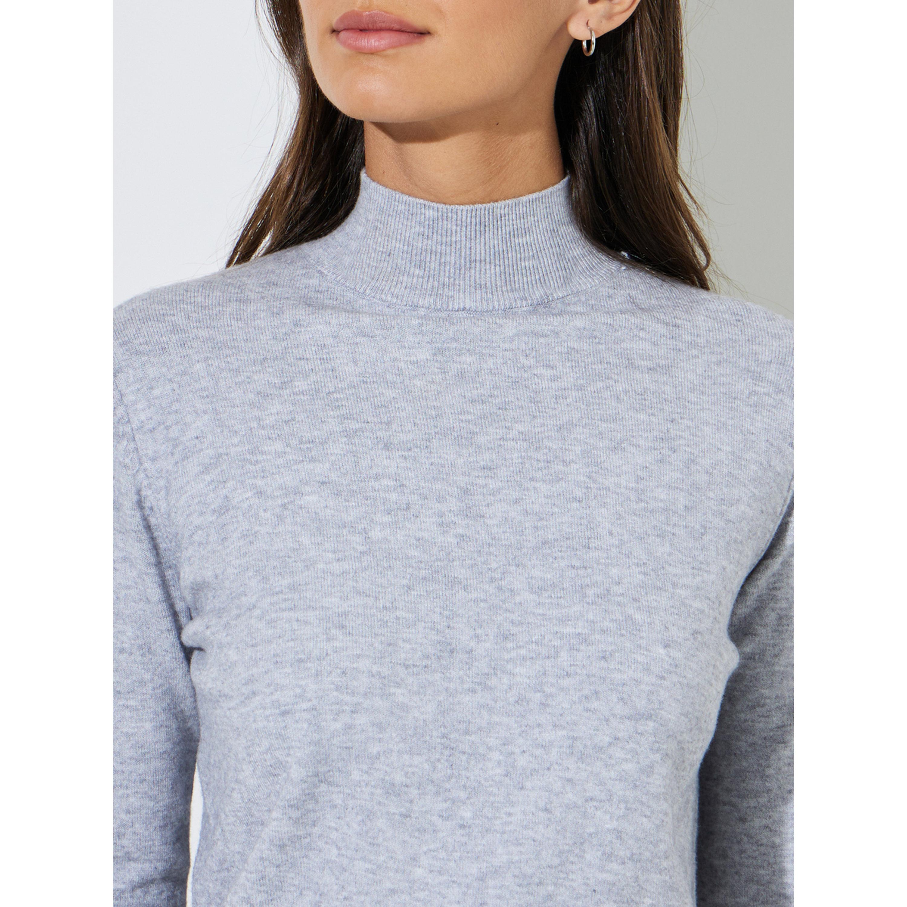 Styli Grey Solid High Neck Ribbed Jumper-women-winterwear-cardigansandjumpers-jumpers-image-5