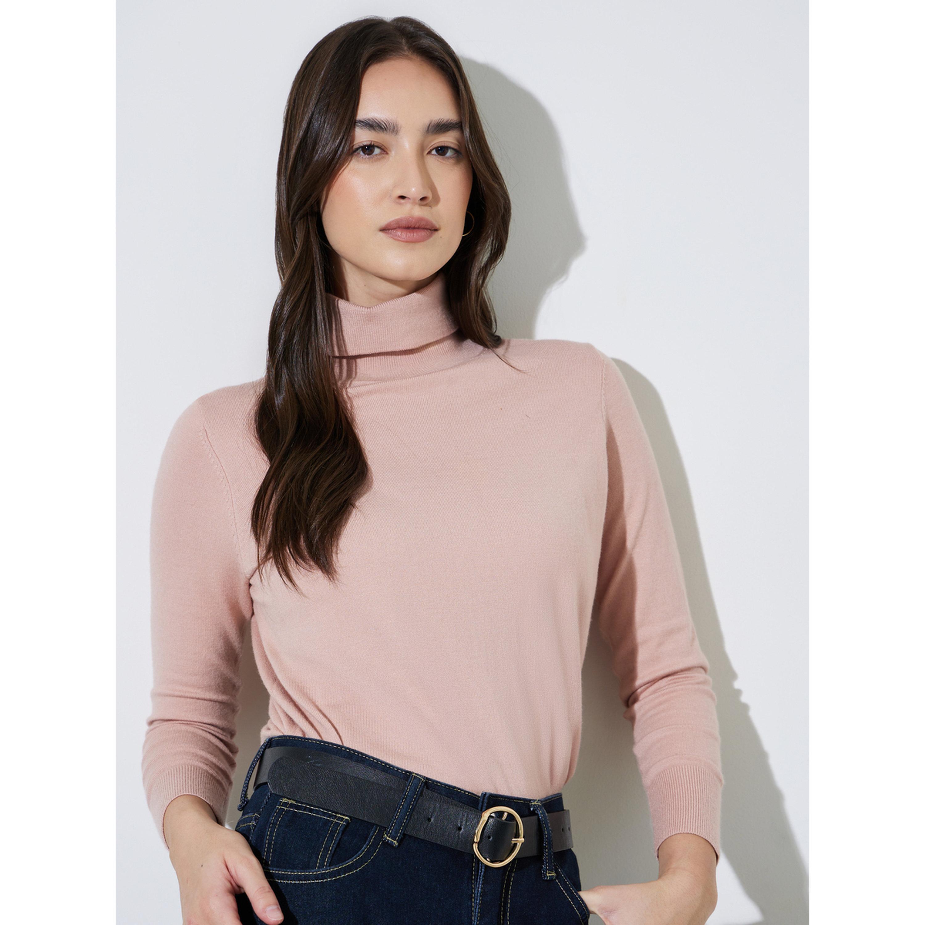 سويتر بياقة مرتفعة وقصة ضيقة بلون سادة-women-winterwear-cardigansandjumpers-jumpers-image-3