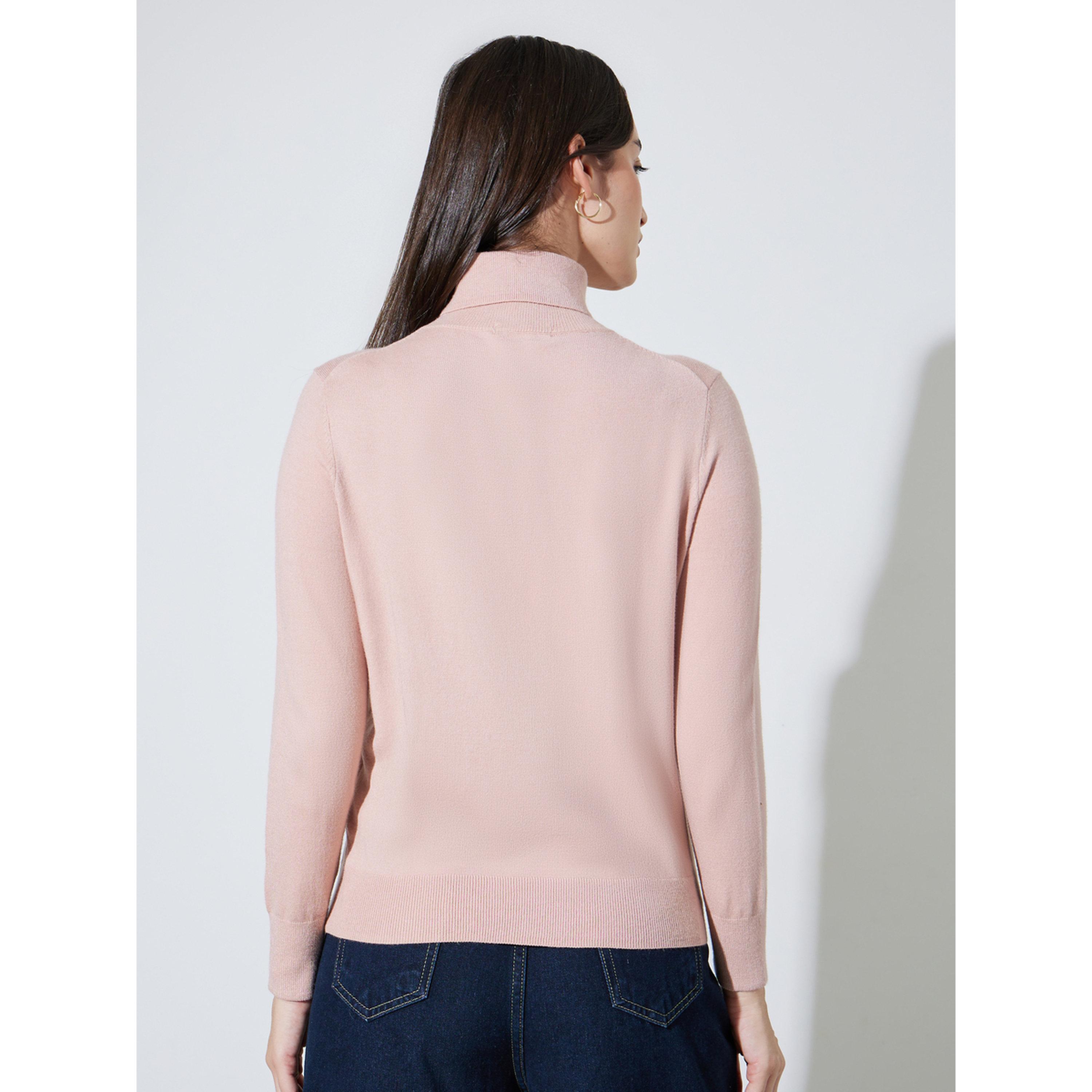 سويتر بياقة مرتفعة وقصة ضيقة بلون سادة-women-winterwear-cardigansandjumpers-jumpers-image-4