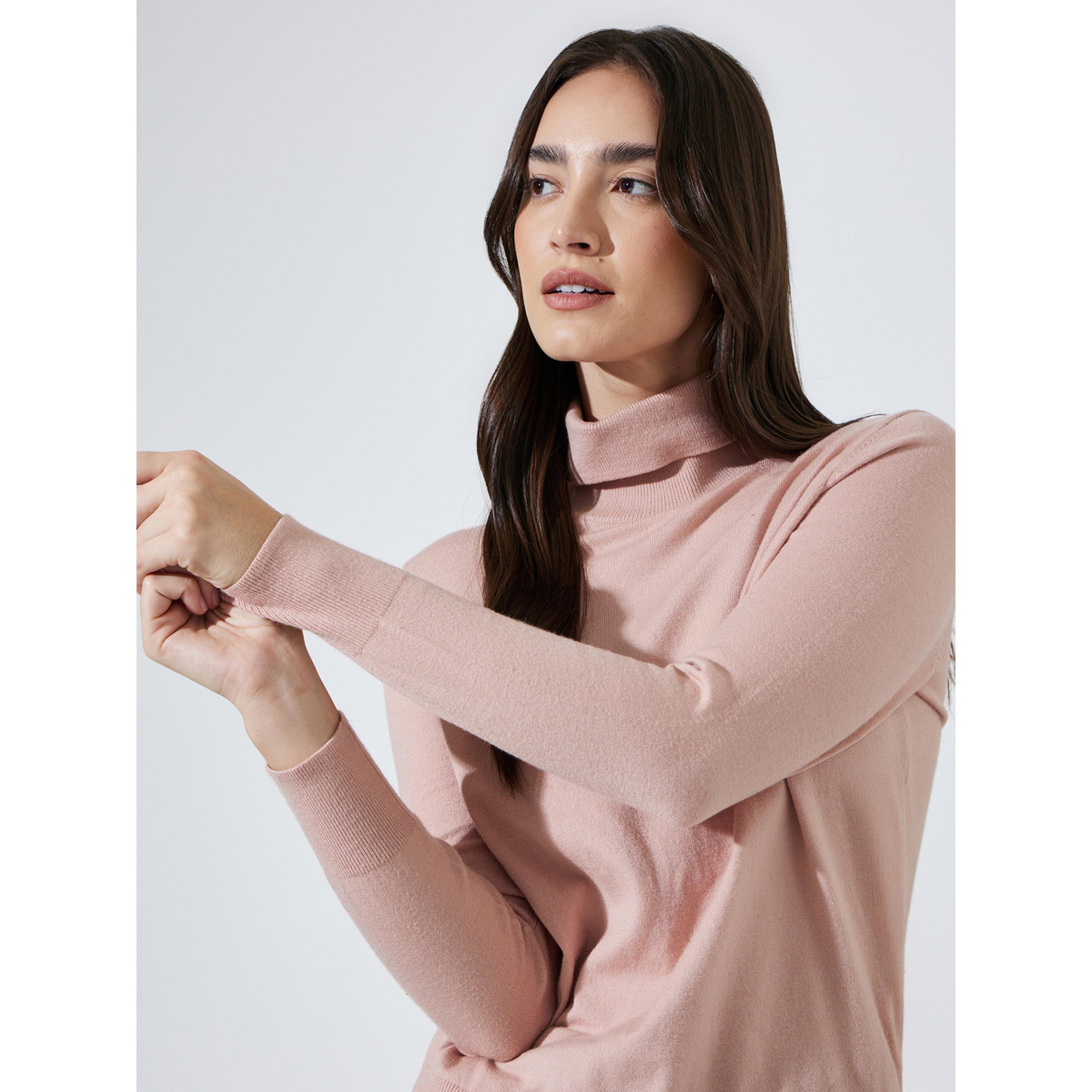 سويتر بياقة مرتفعة وقصة ضيقة بلون سادة-women-winterwear-cardigansandjumpers-jumpers-image-5