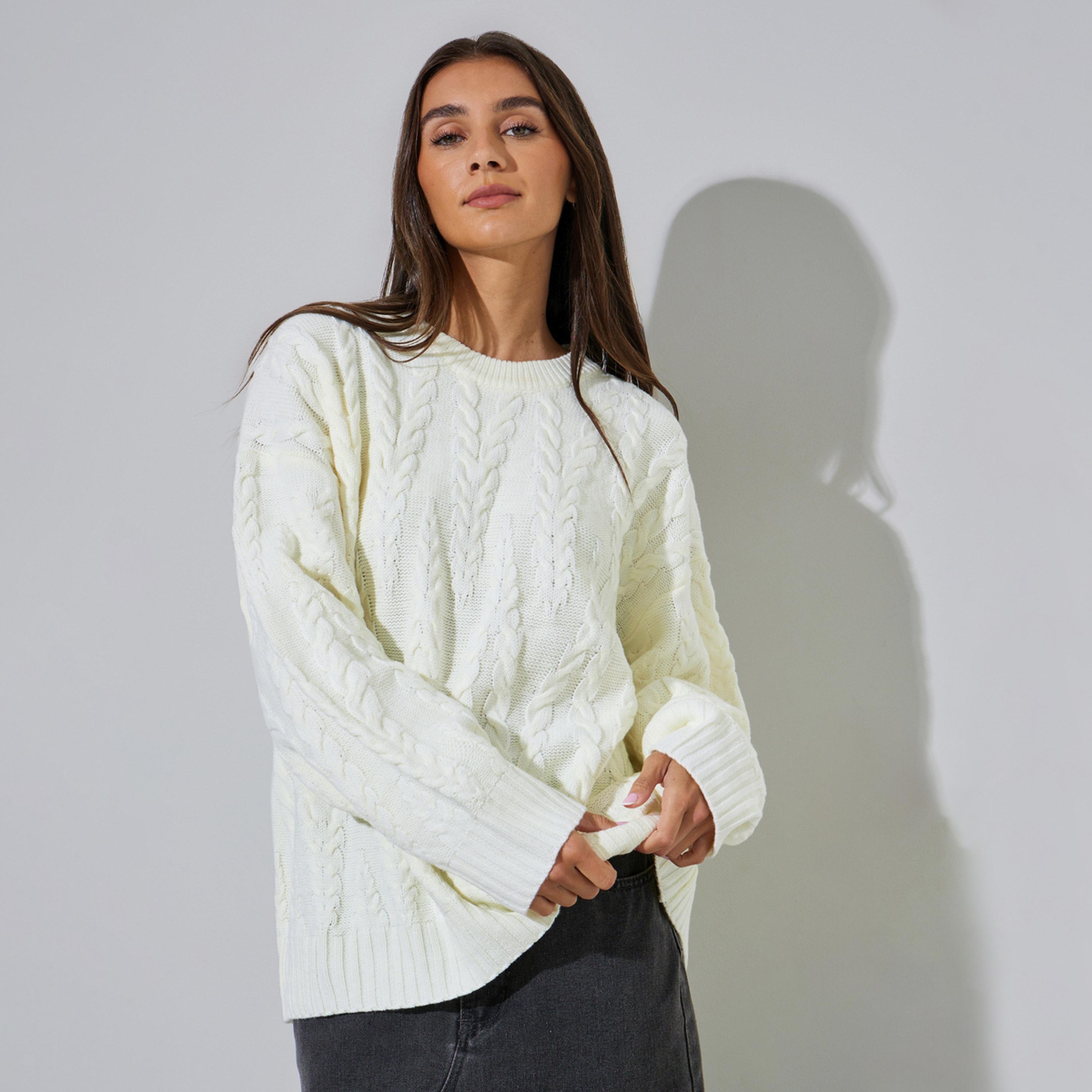 كنزة واسعة طويلة بتجديل كابل باللون السكري-women-winterwear-cardigansandjumpers-jumpers-image-1