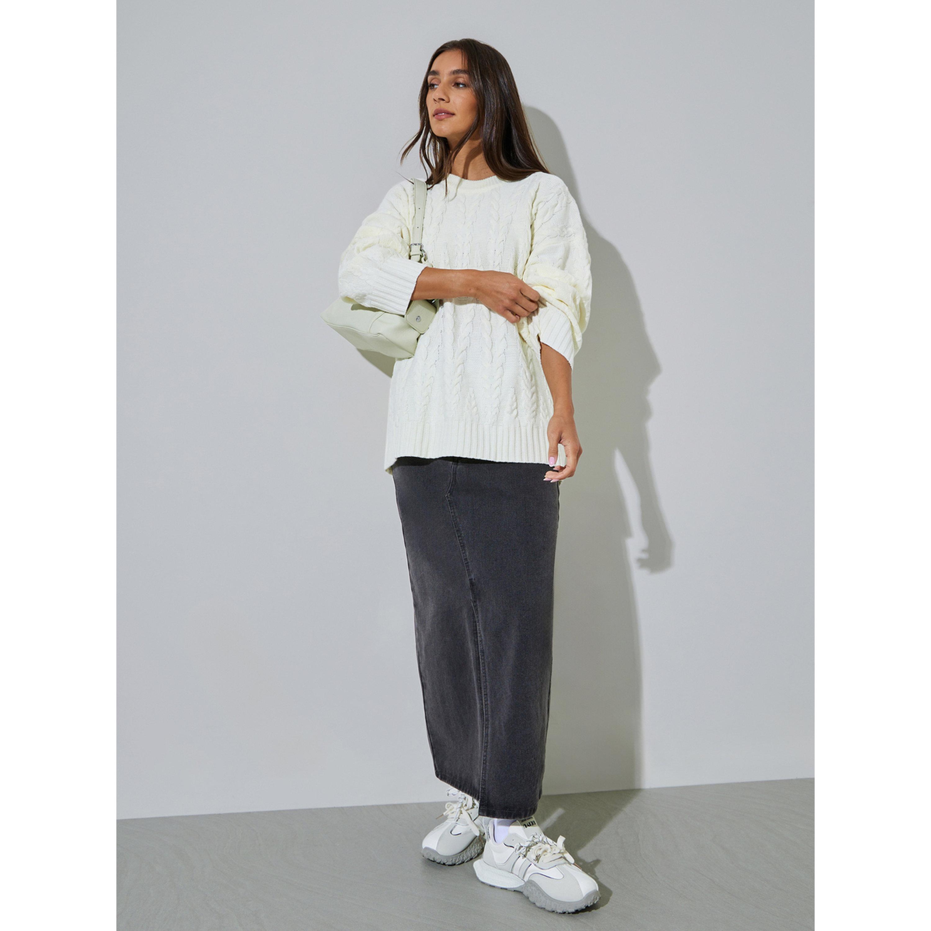 كنزة واسعة طويلة بتجديل كابل باللون السكري-women-winterwear-cardigansandjumpers-jumpers-image-2