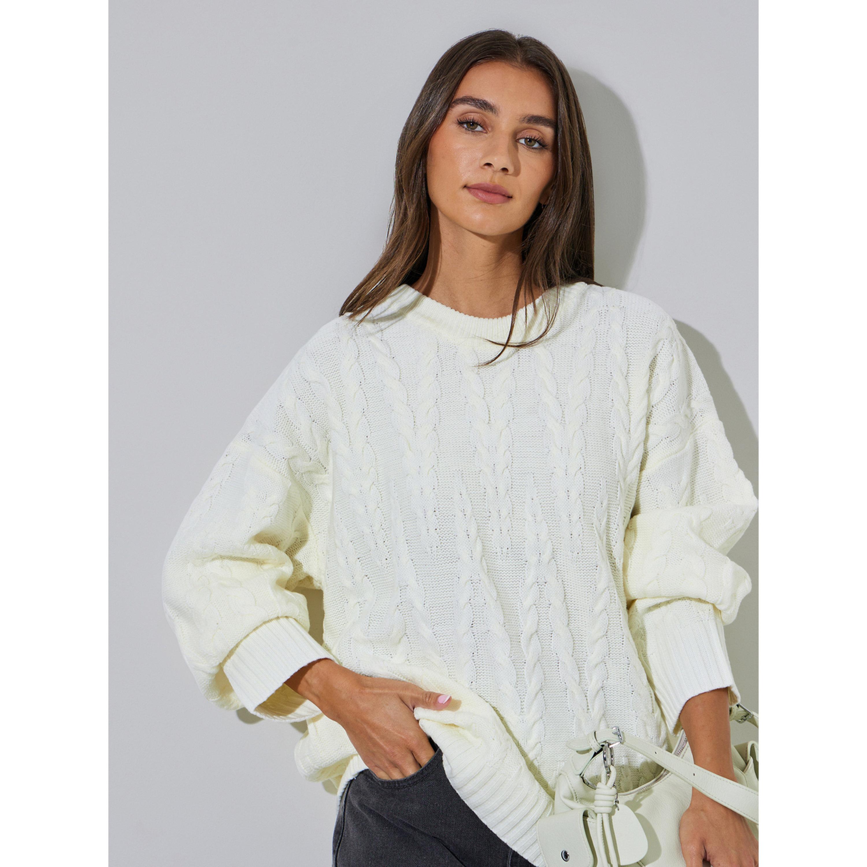 كنزة واسعة طويلة بتجديل كابل باللون السكري-women-winterwear-cardigansandjumpers-jumpers-image-3