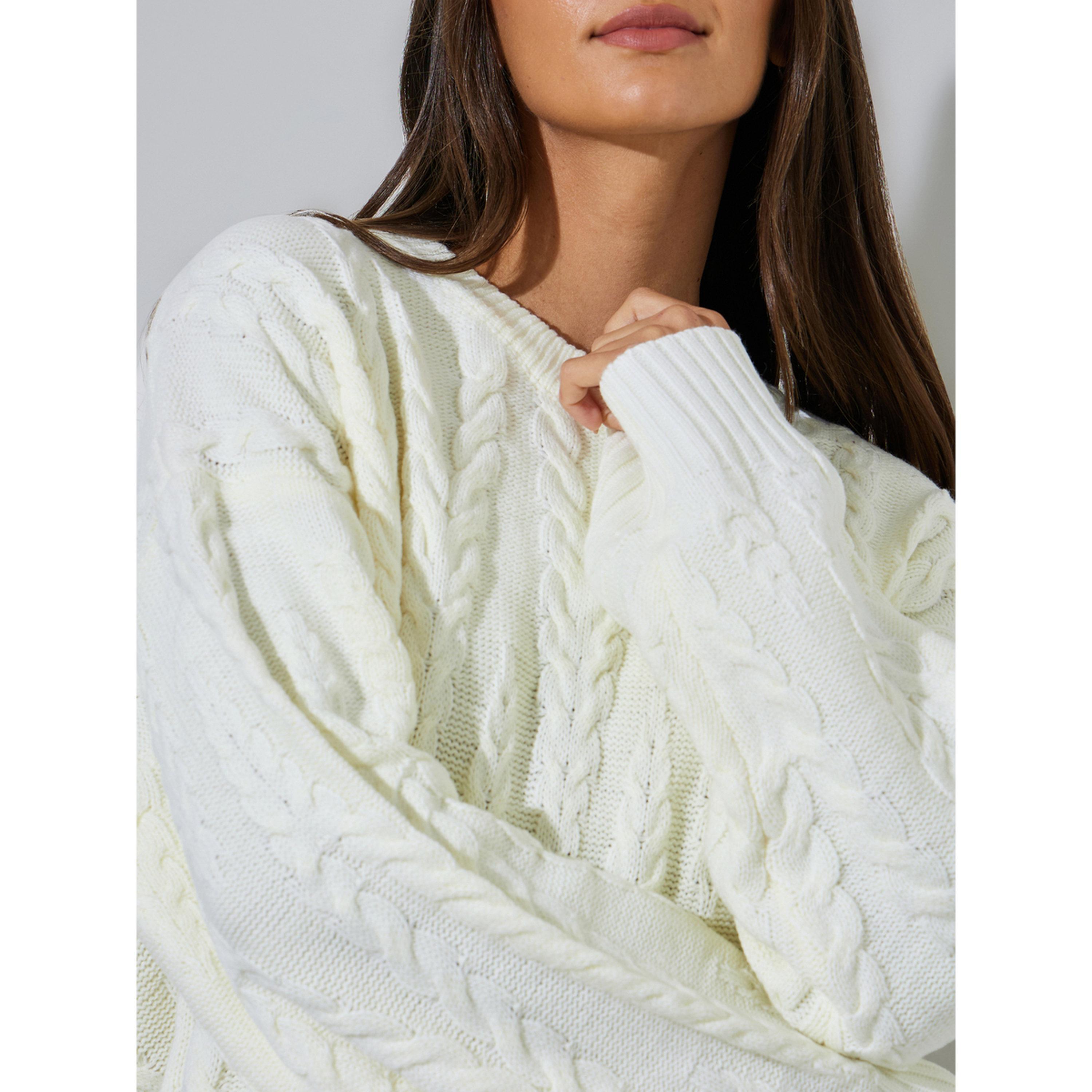 كنزة واسعة طويلة بتجديل كابل باللون السكري-women-winterwear-cardigansandjumpers-jumpers-image-5