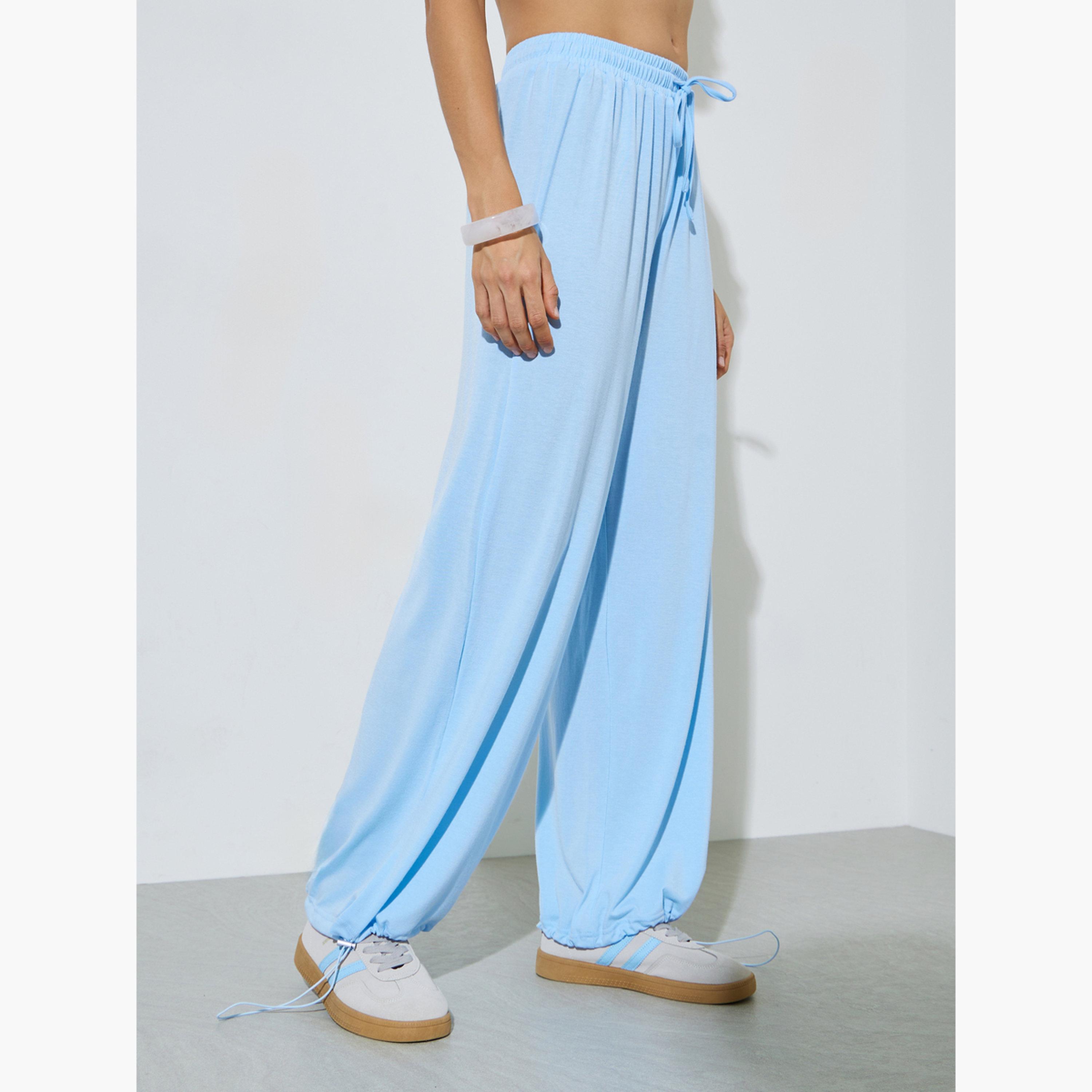 Styli Blue Solid Oversize Top and Wide Leg Joggers Set-women-clothing-coordsets-image-4
