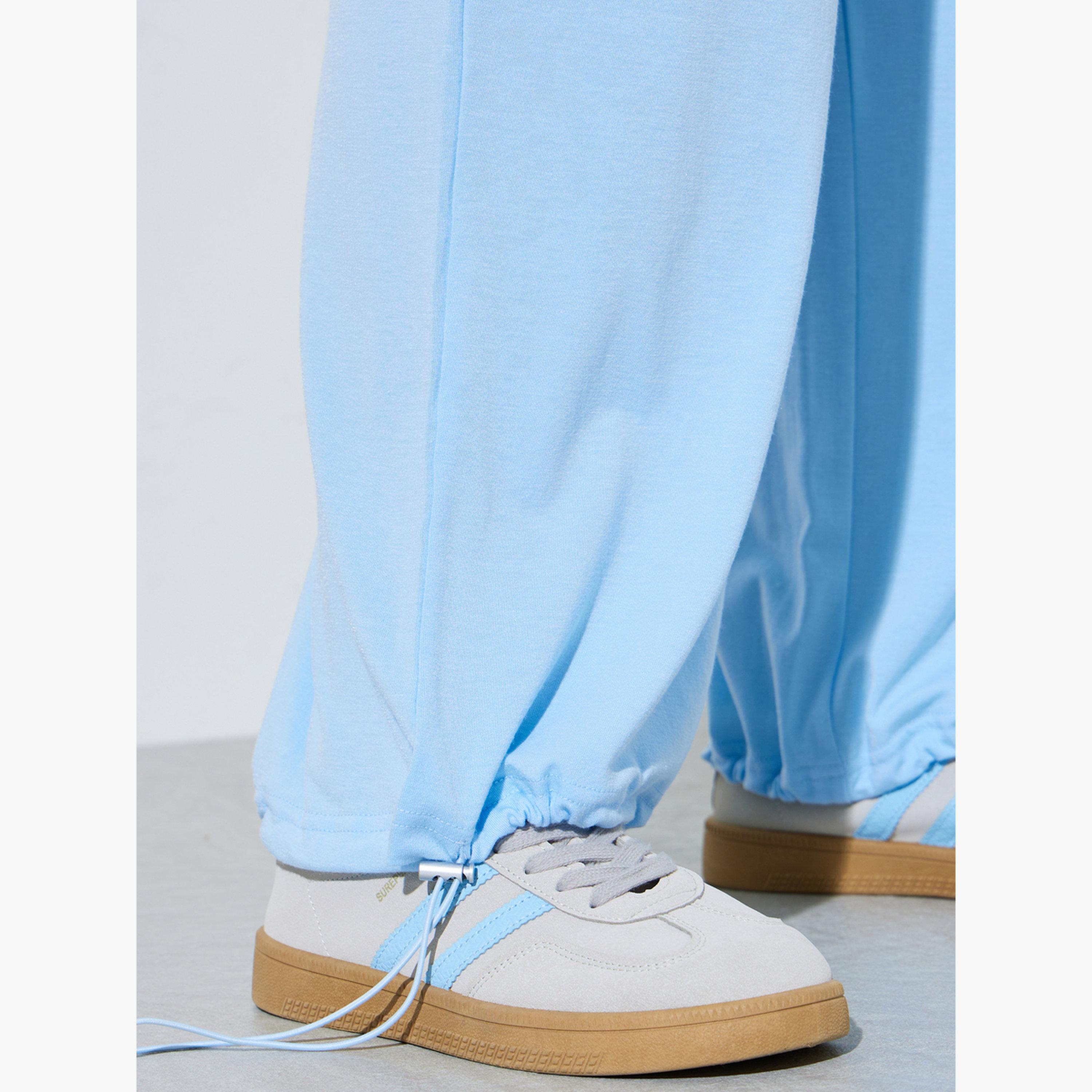 Styli Blue Solid Oversize Top and Wide Leg Joggers Set-women-clothing-coordsets-image-5